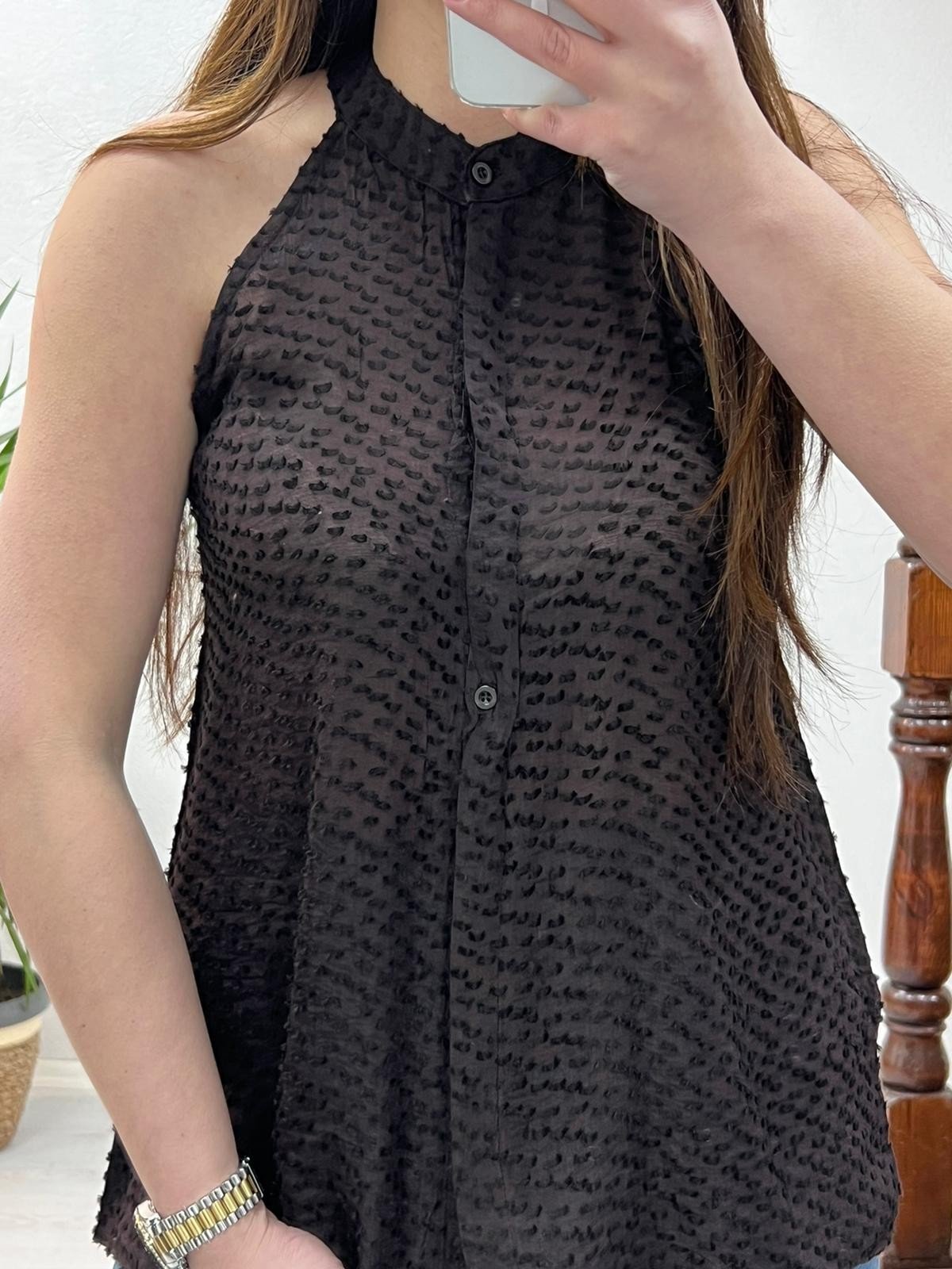 HALTER YAKA GÖMLEK KAHVERENGİ - 1306