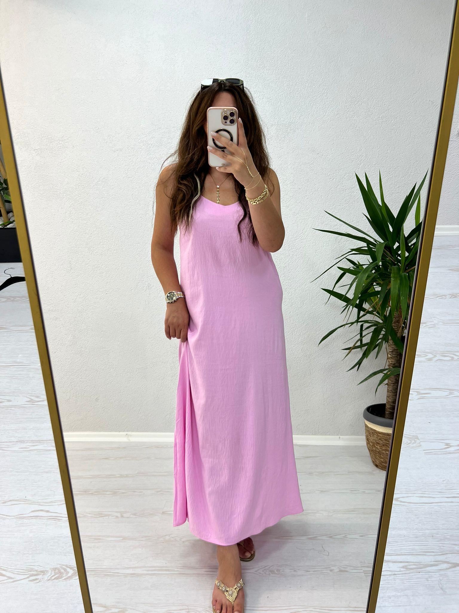 İP ASKILI ELBİSE PEMBE - 1180