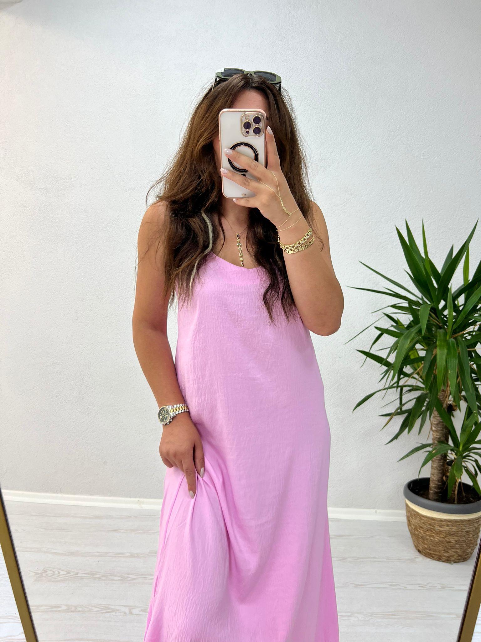 İP ASKILI ELBİSE PEMBE - 1180