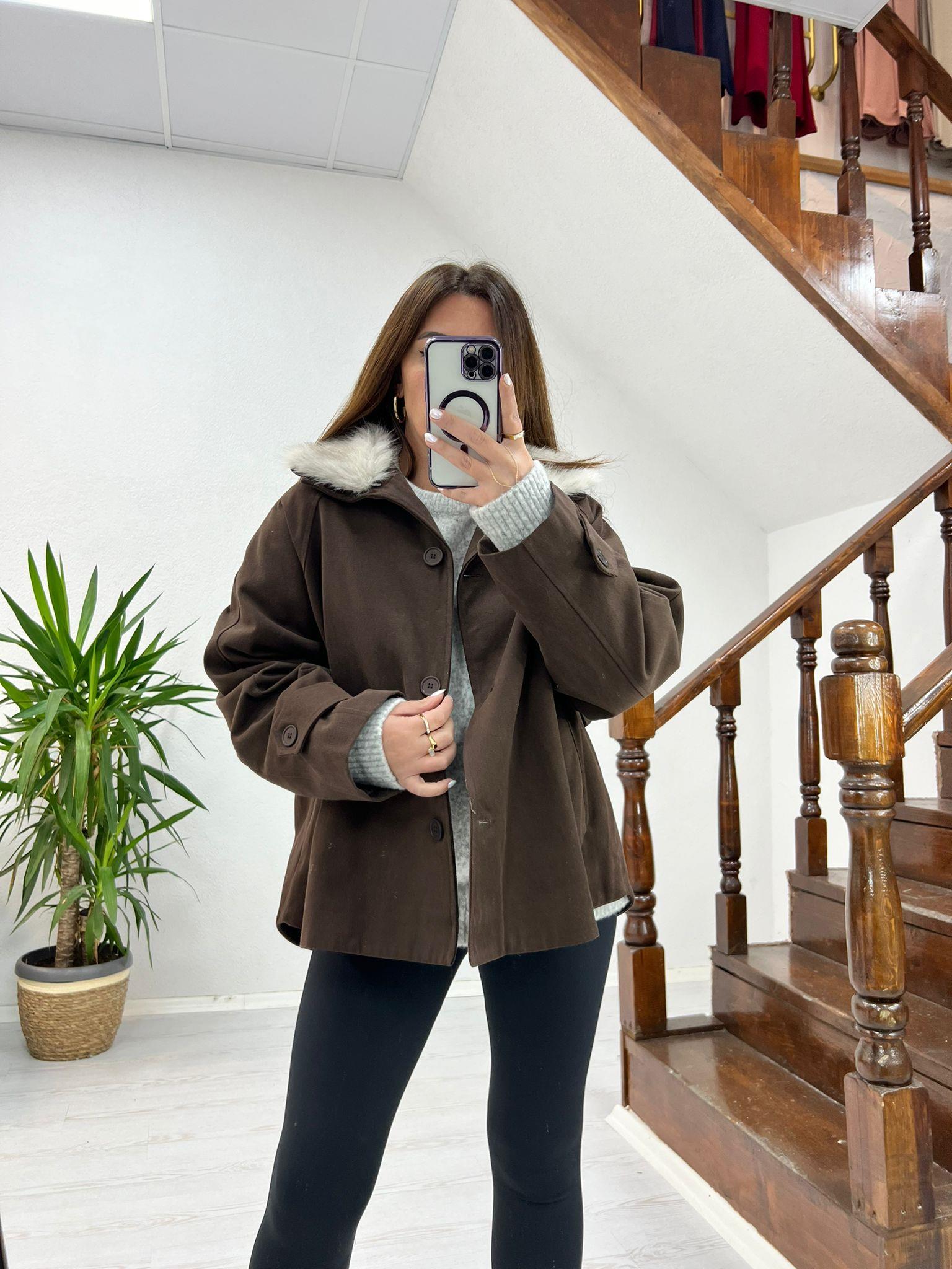 KAHVE YAKA KÜRKLÜ CEKET- 1250