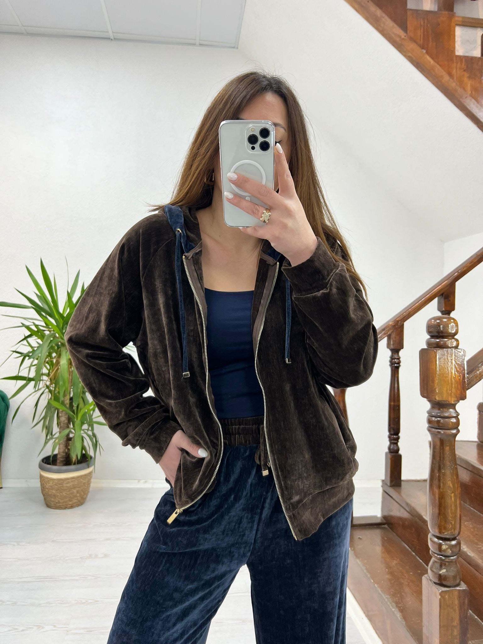 KAPÜŞONLU SWEAT KADİFE TAKIM - 1267