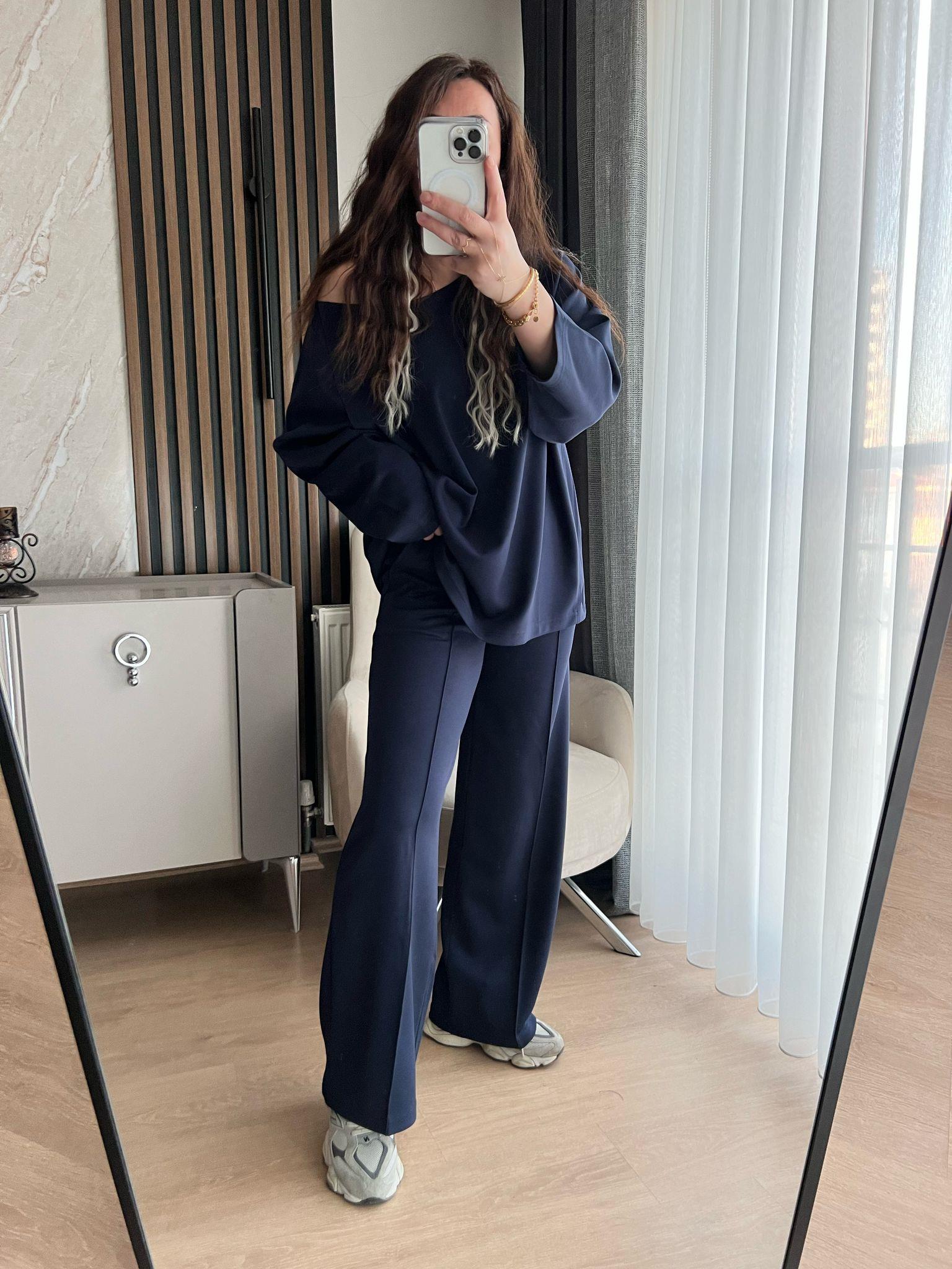 KAYIK YAKA LACİVERT TAKIM