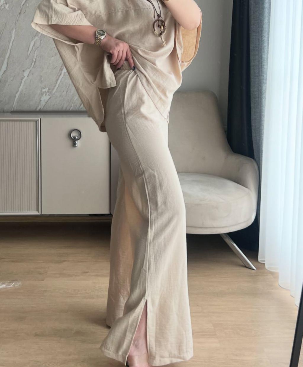 KETEN PANTOLON EKRU - 1048
