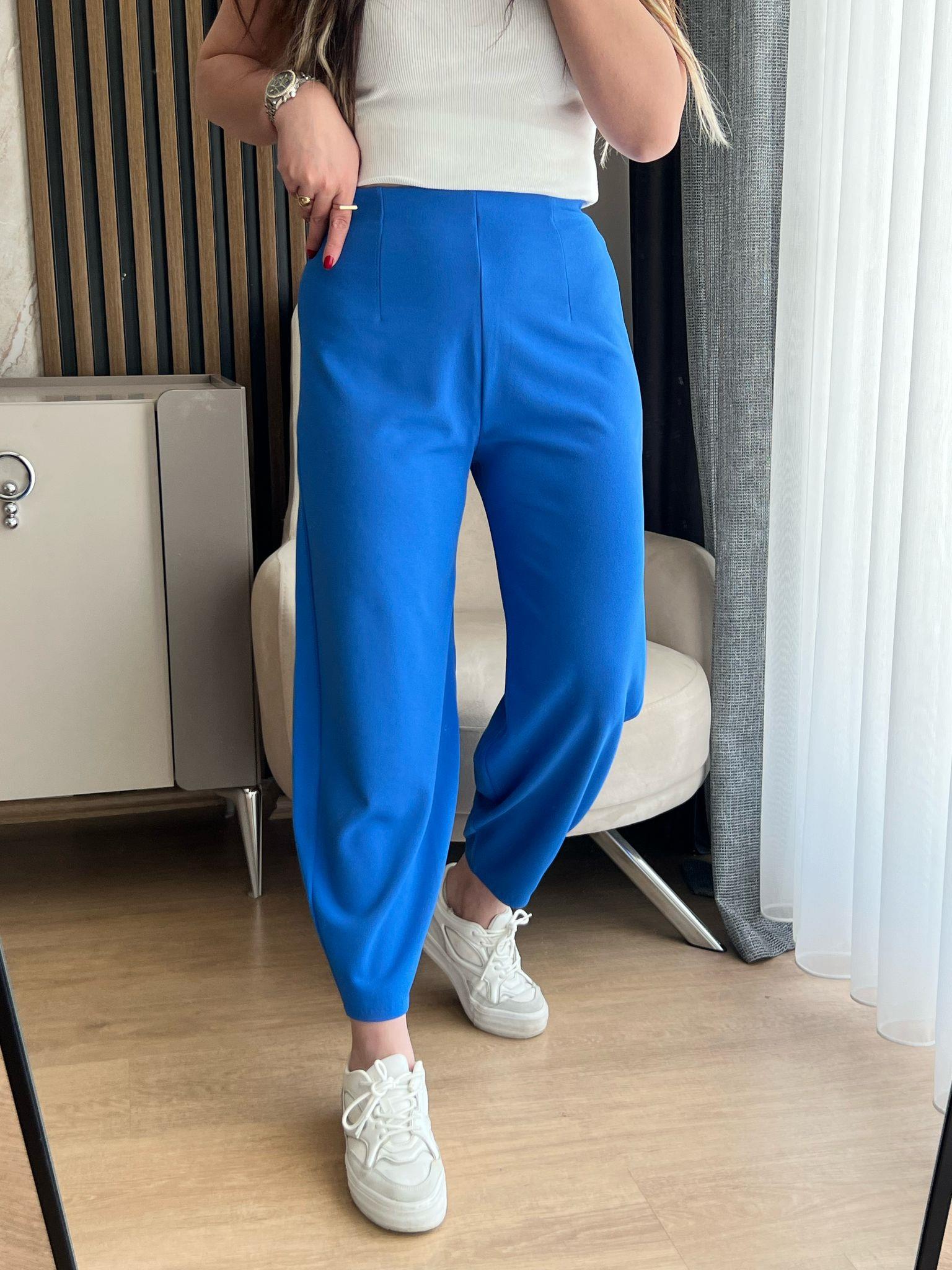 krep kumaş mavi pantalon 1076
