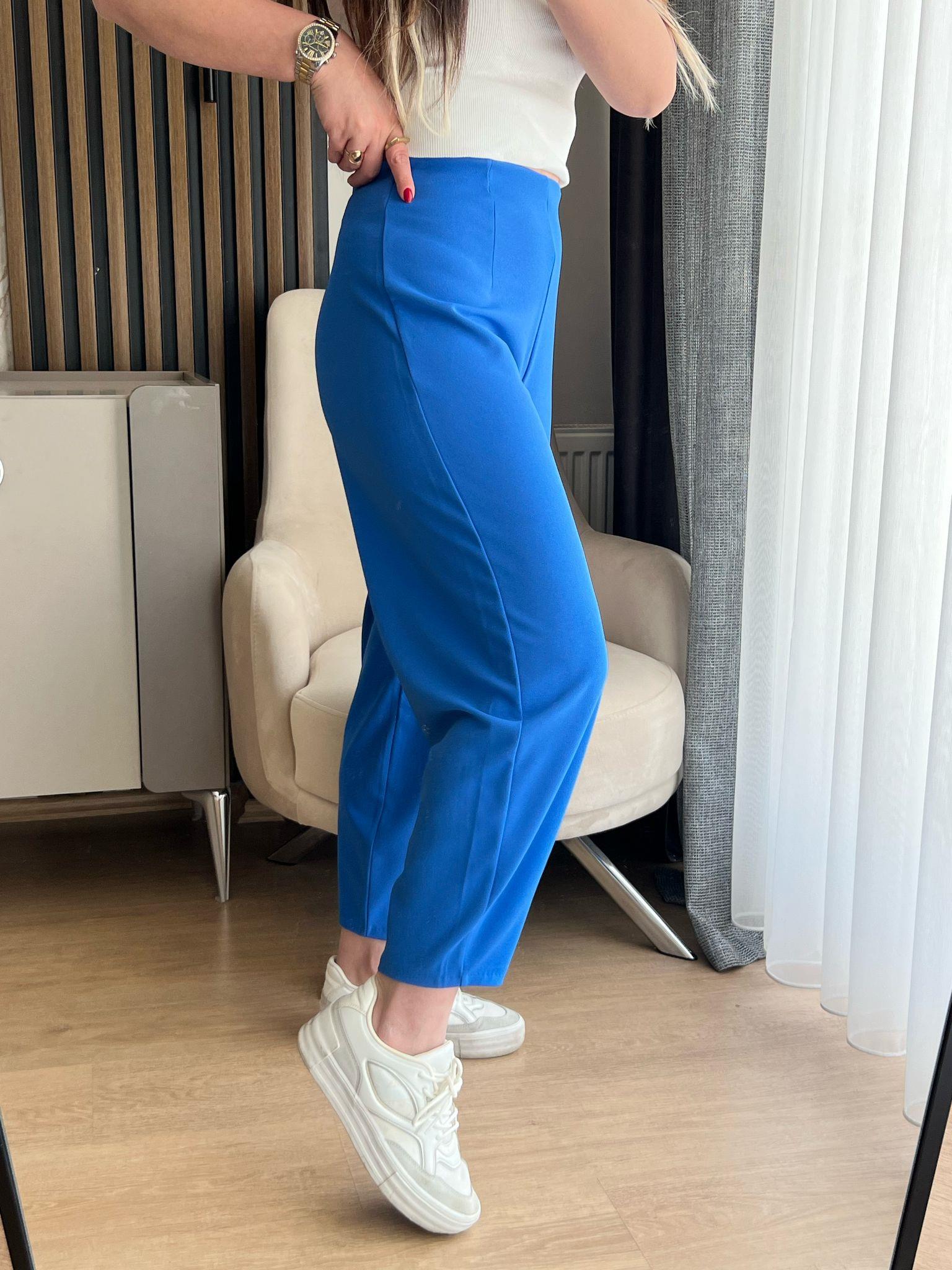 krep kumaş mavi pantalon 1076