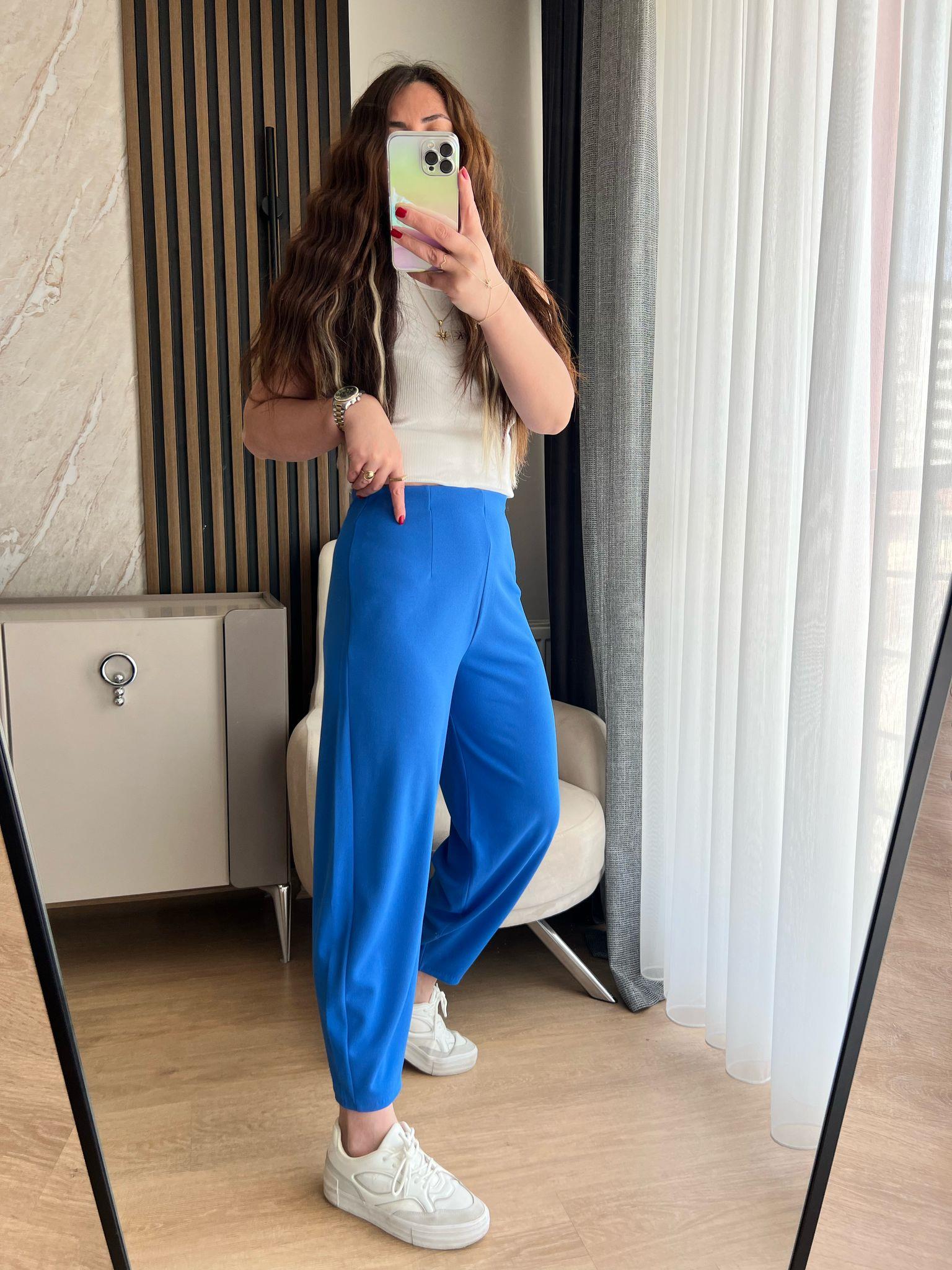 krep kumaş mavi pantalon 1076