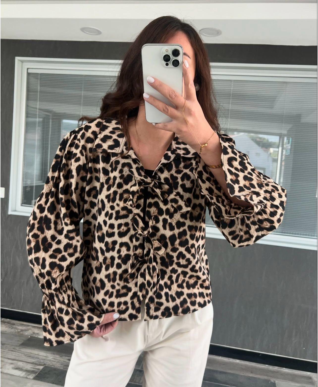 LEOPAR BAĞLAMALI GÖMLEK