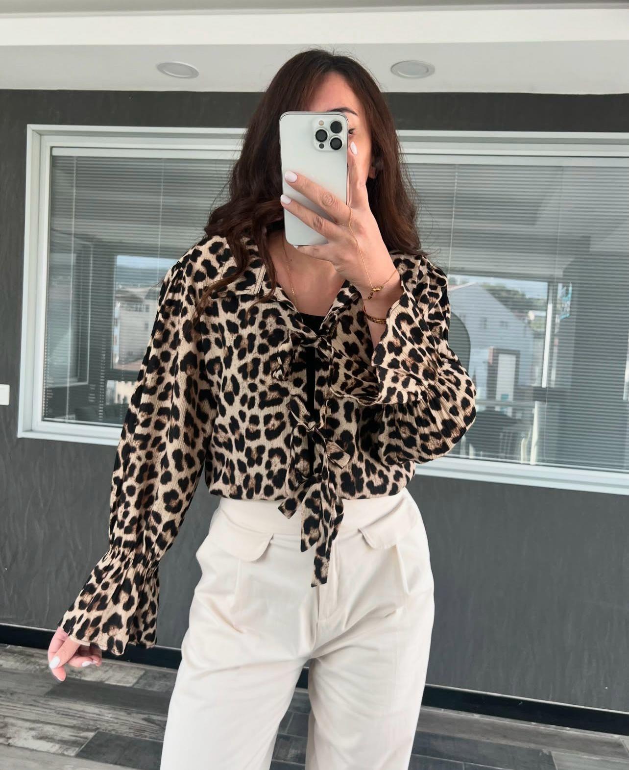 LEOPAR BAĞLAMALI GÖMLEK