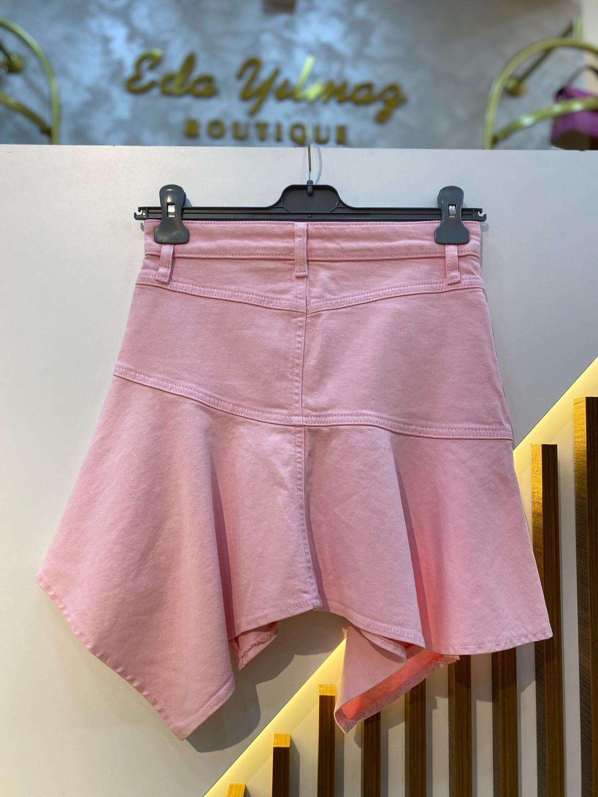 LİKRALI JEAN ETEK PEMBE - 1059