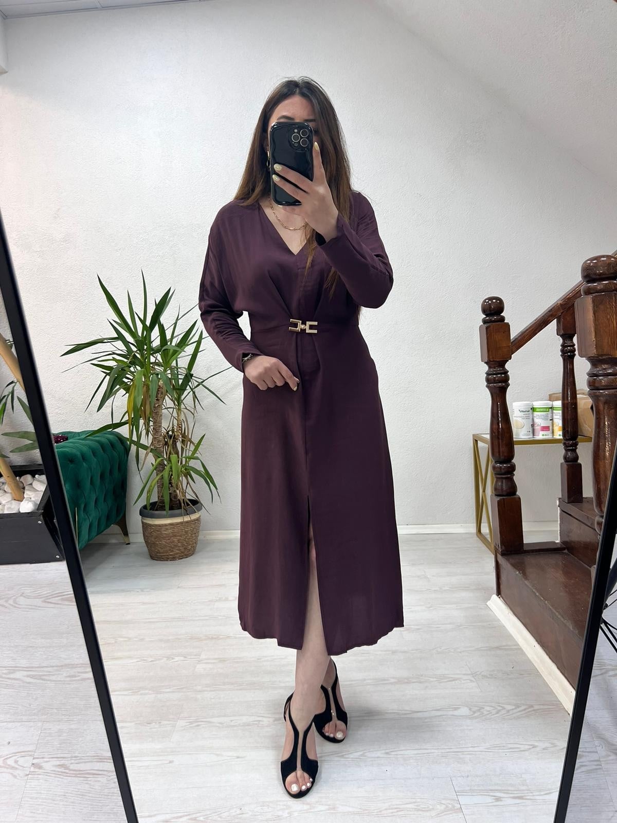 MODAL YARASAKOL ELBİSE BORDO - 1380