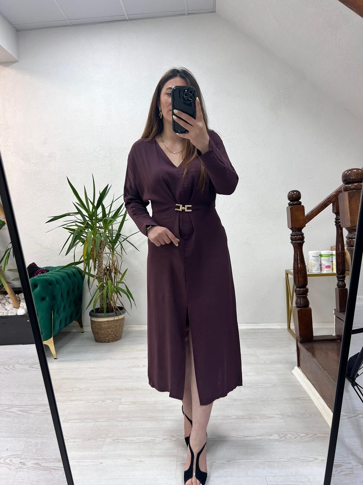 MODAL YARASAKOL ELBİSE BORDO - 1380