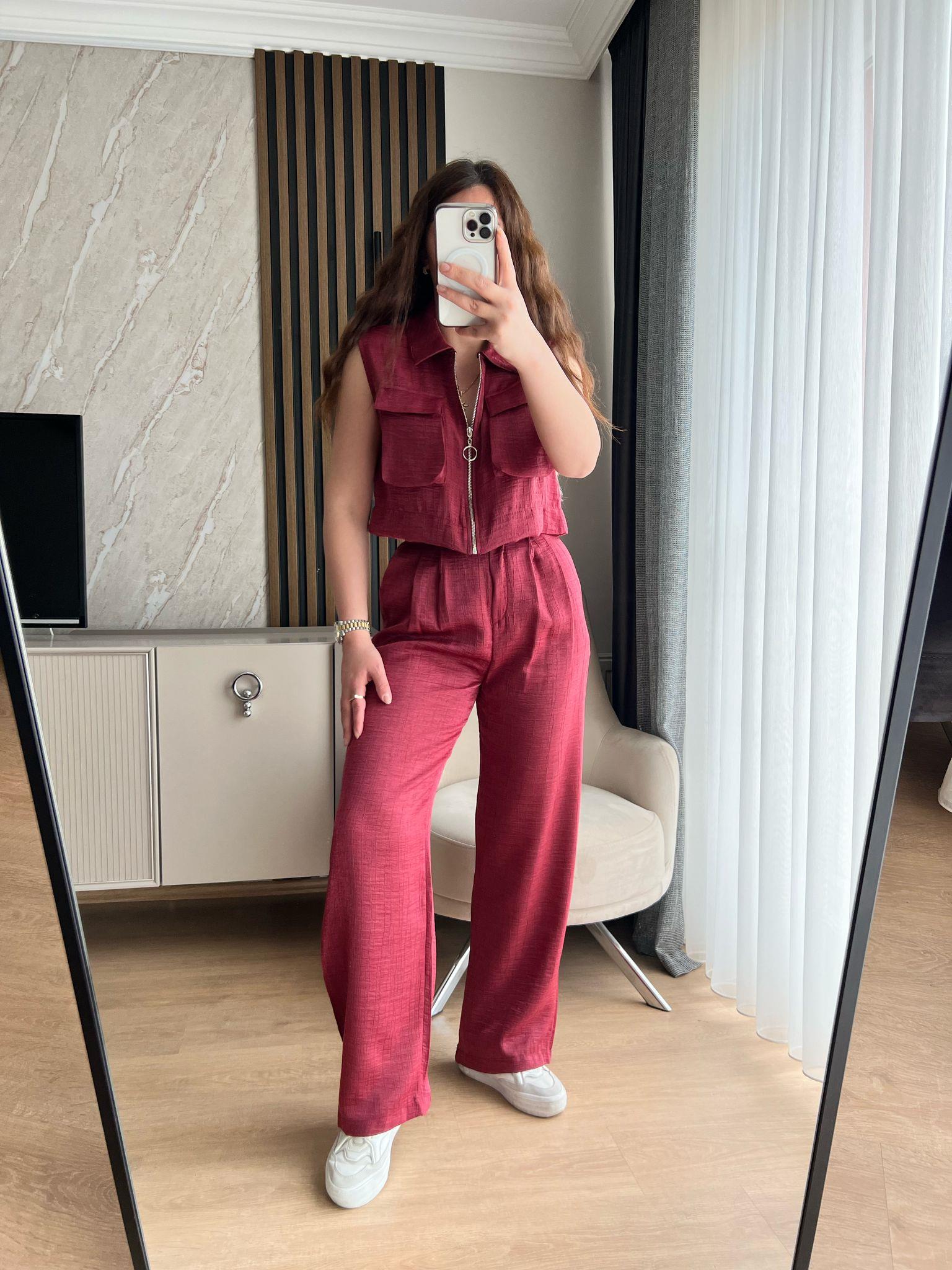 PARLAK TENSEL TAKIM BORDO - 1054