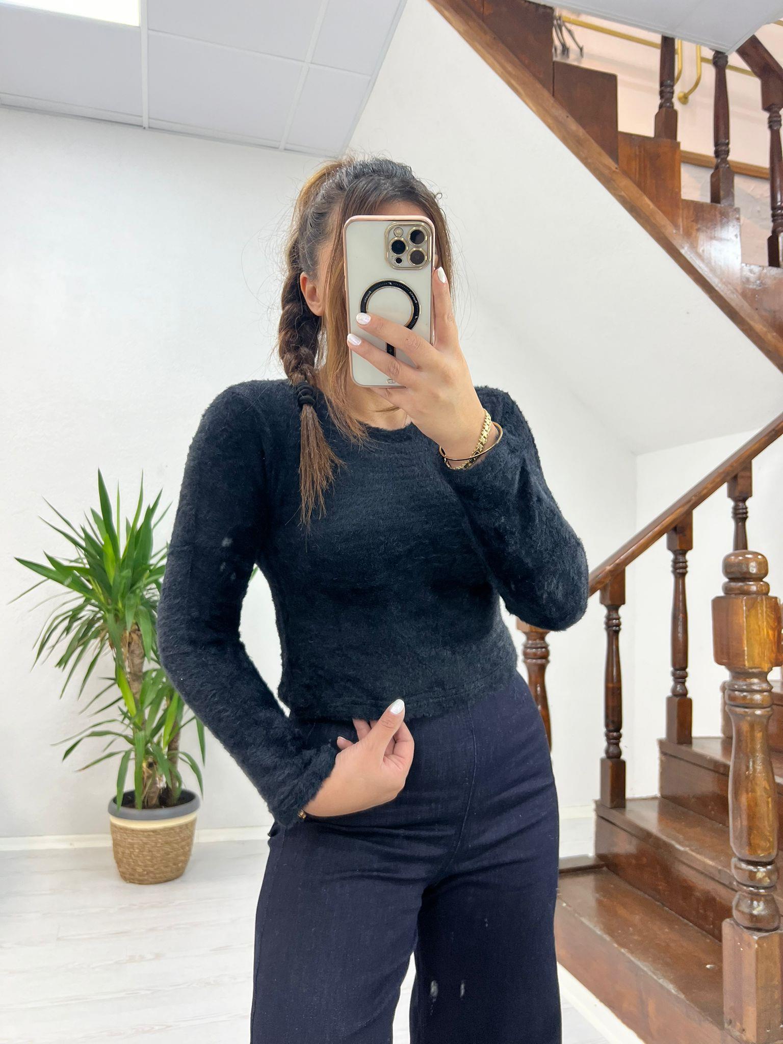 PELUŞ CROP SİYAH - 1202