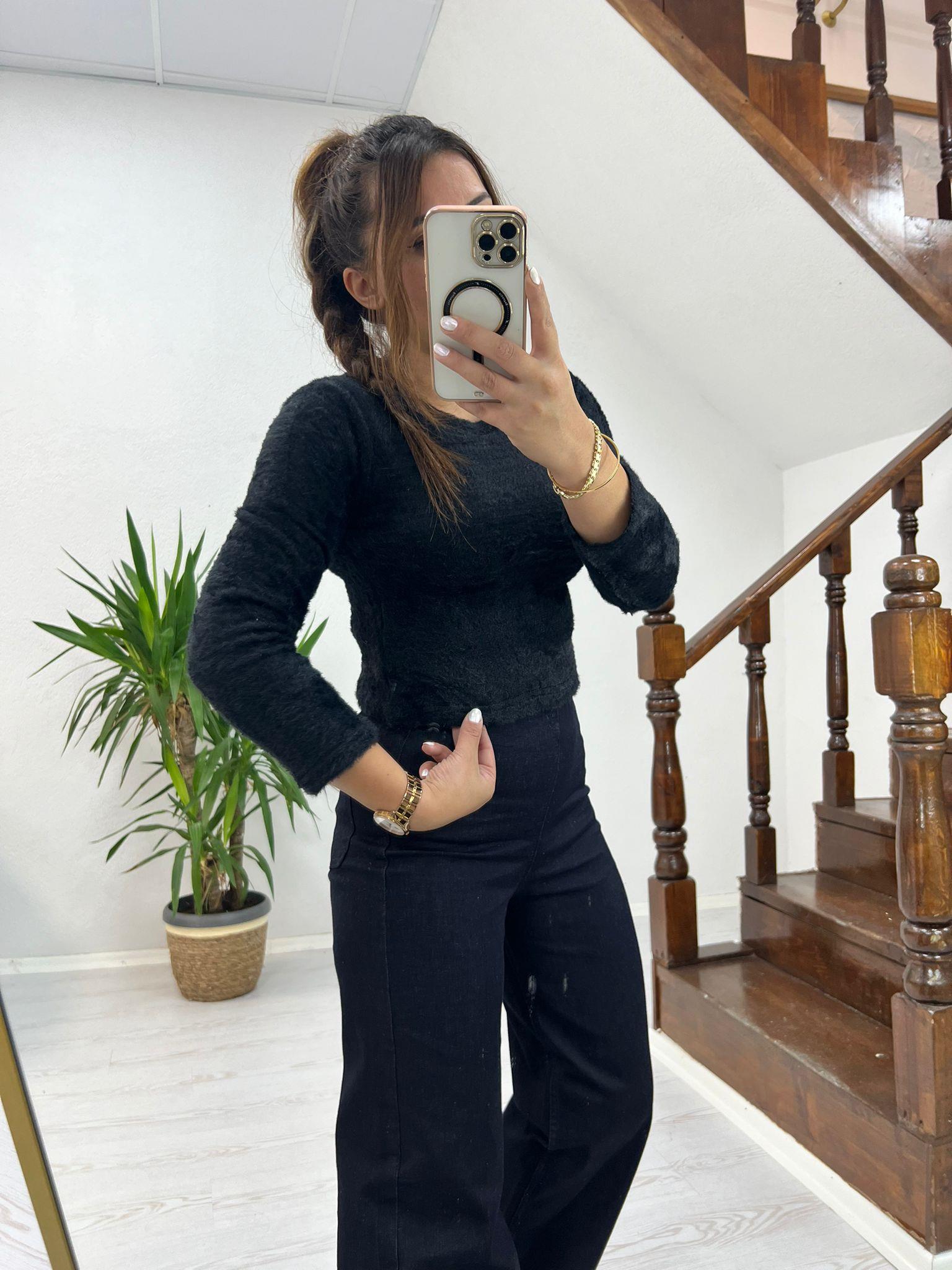 PELUŞ CROP SİYAH - 1202