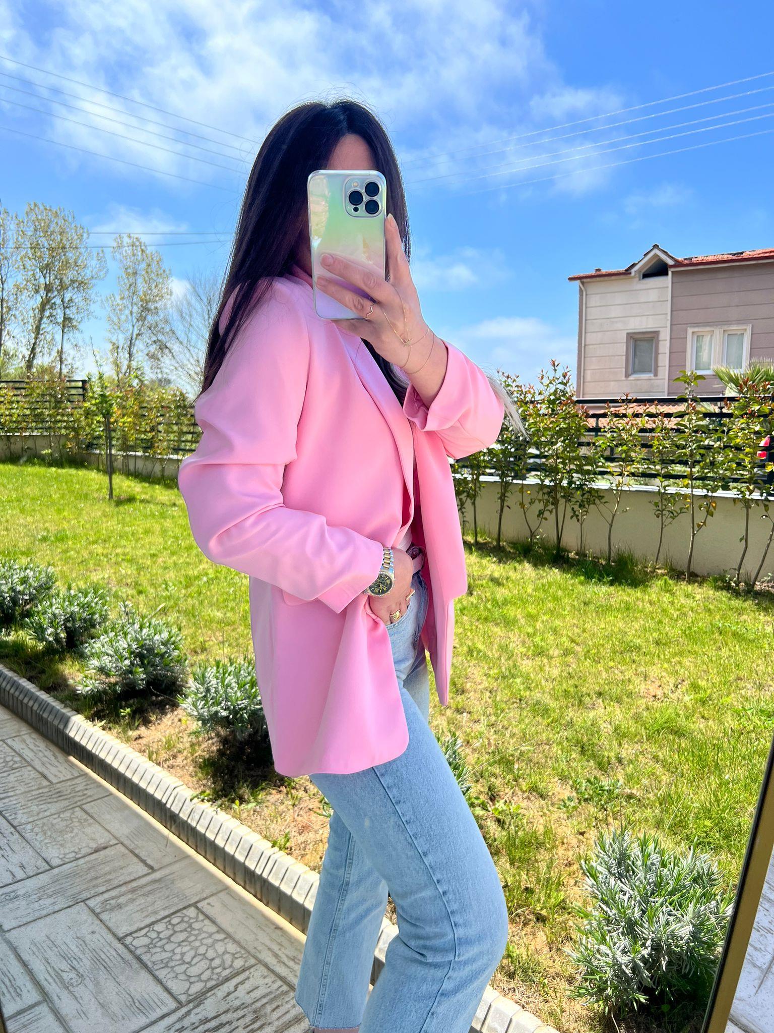 pembe kol büzgülü blazer ceket - 1099