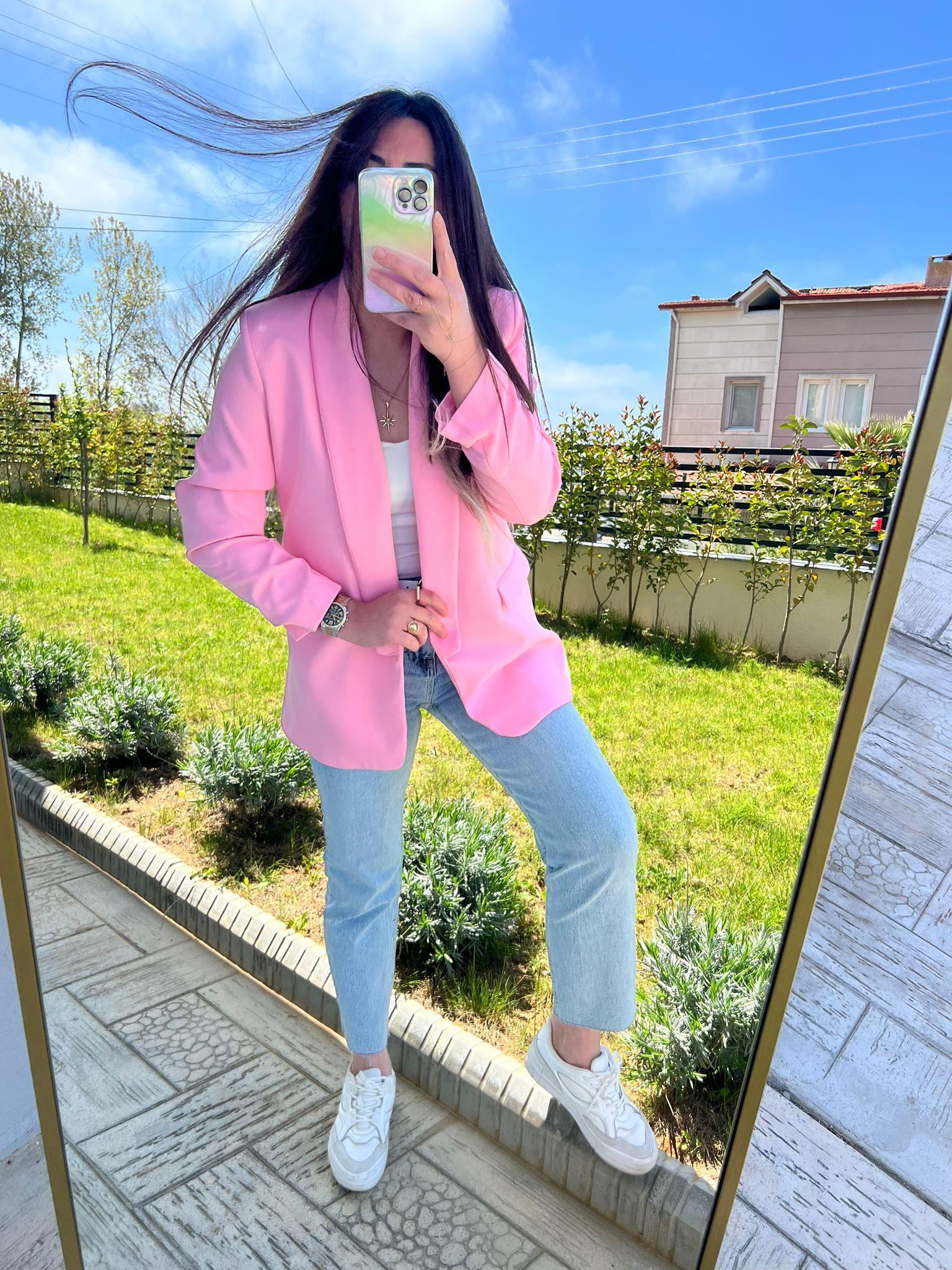 pembe kol büzgülü blazer ceket - 1099