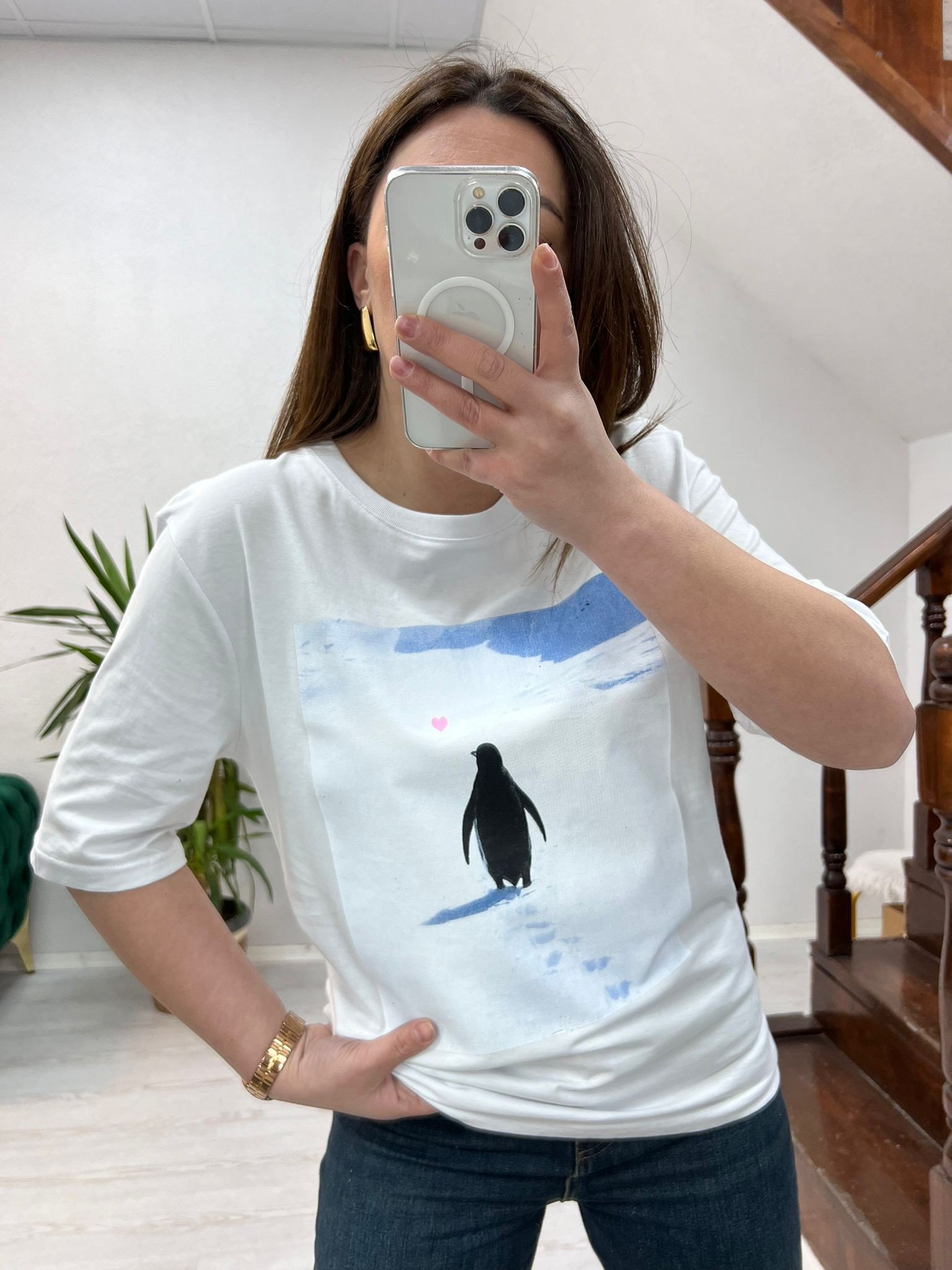 PENGUEN BASKILI T-SHİRT BEYAZ - 1289