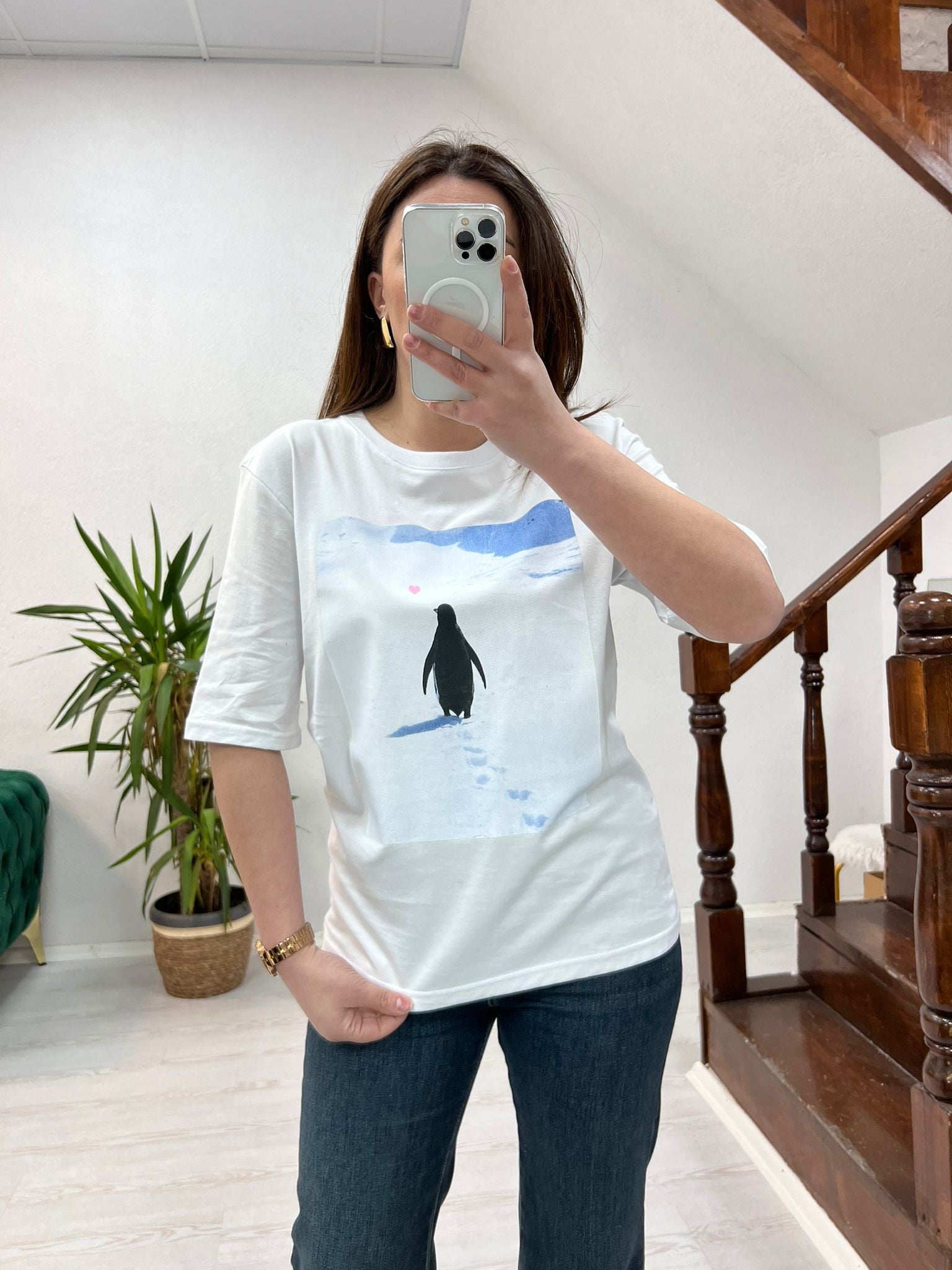 PENGUEN BASKILI T-SHİRT BEYAZ - 1289