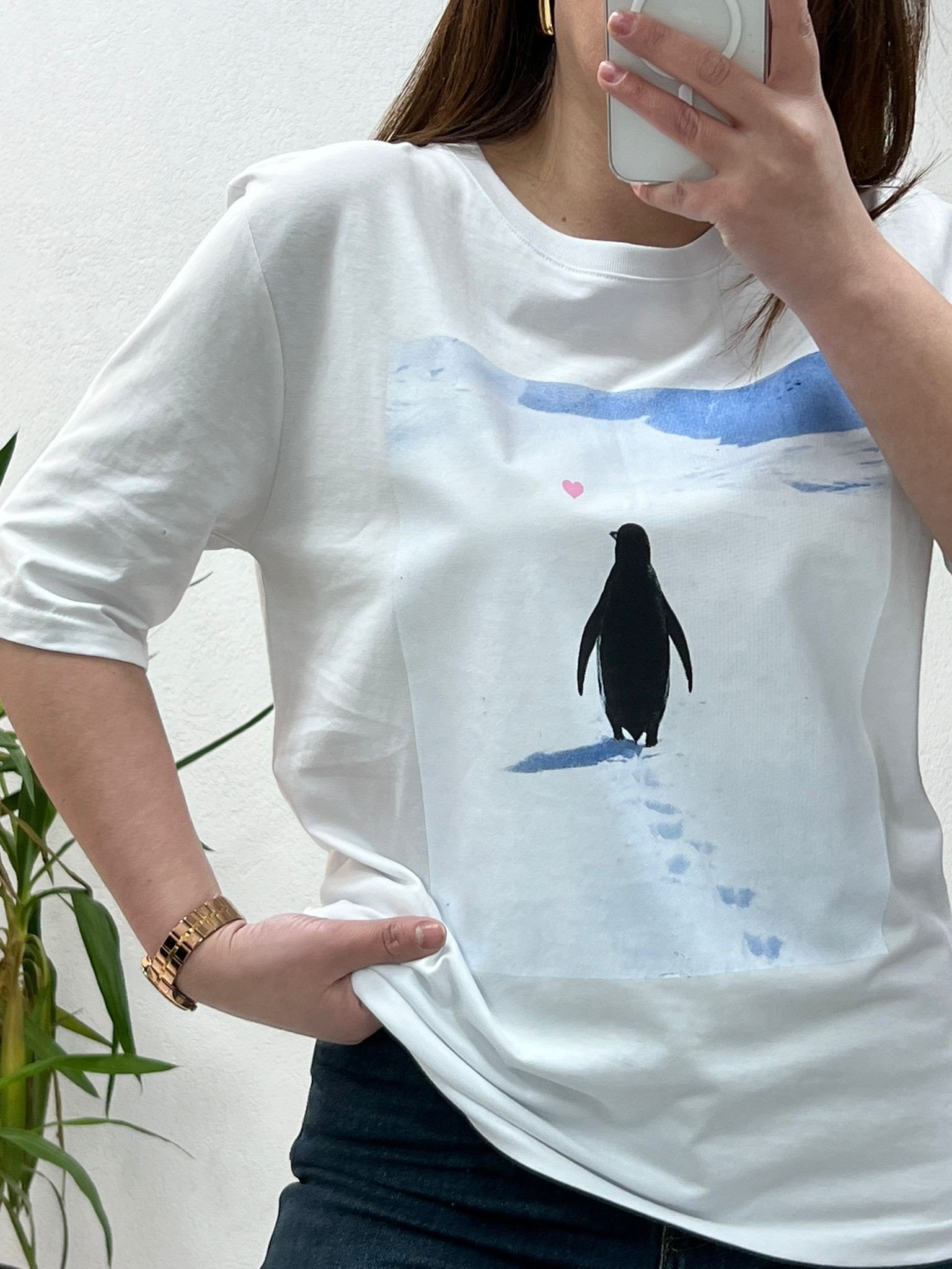 PENGUEN BASKILI T-SHİRT BEYAZ - 1289