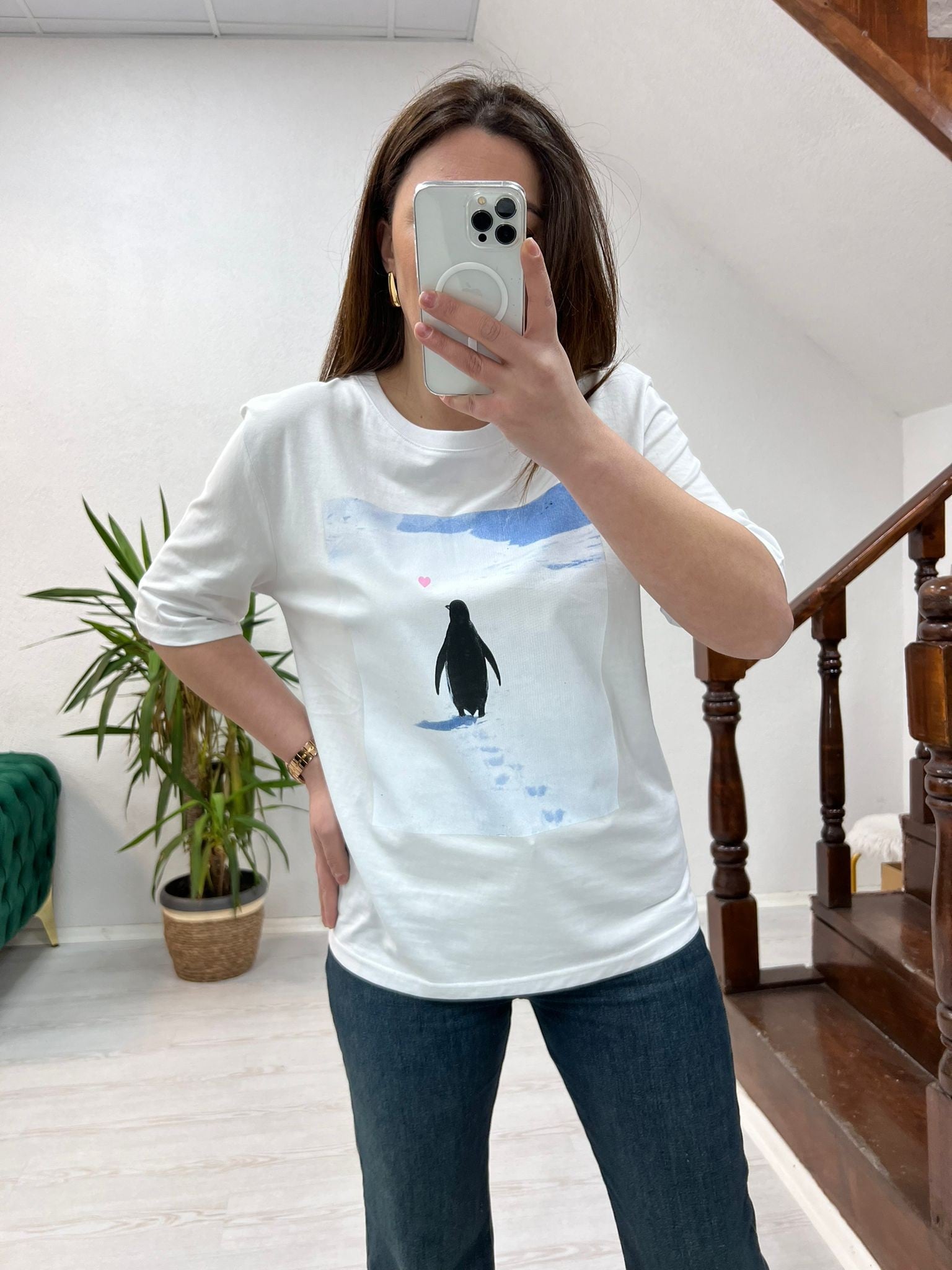 PENGUEN BASKILI T-SHİRT BEYAZ - 1289
