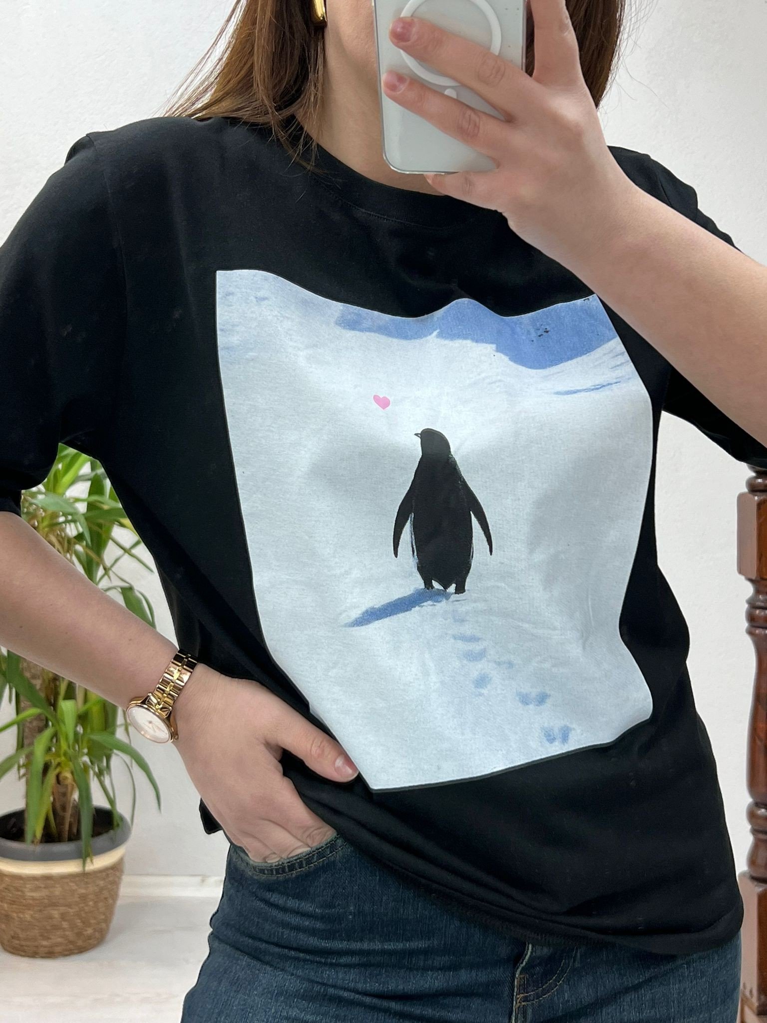 PENGUEN BASKILI T-SHİRT SİYAH - 1289
