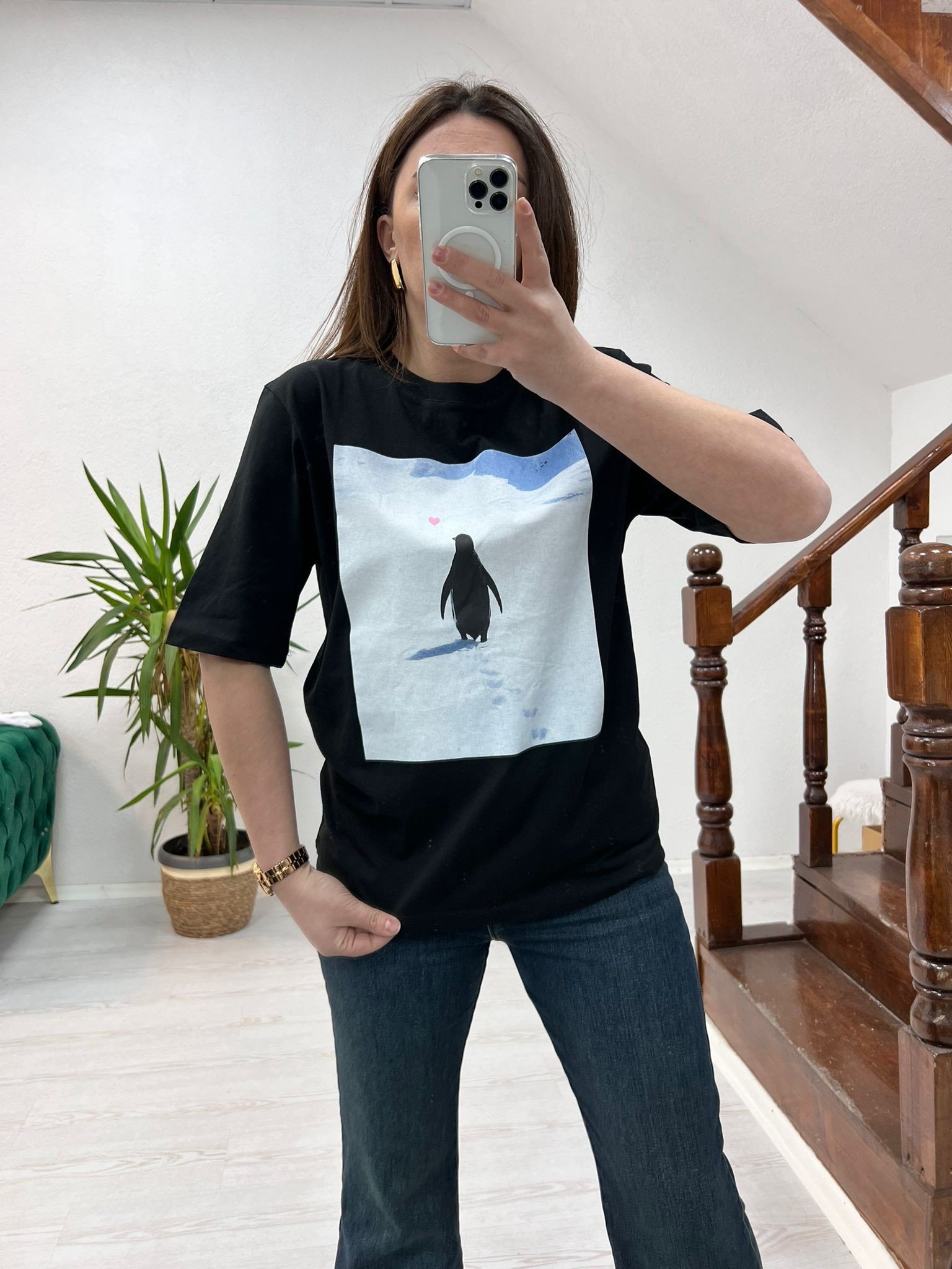 PENGUEN BASKILI T-SHİRT SİYAH - 1289