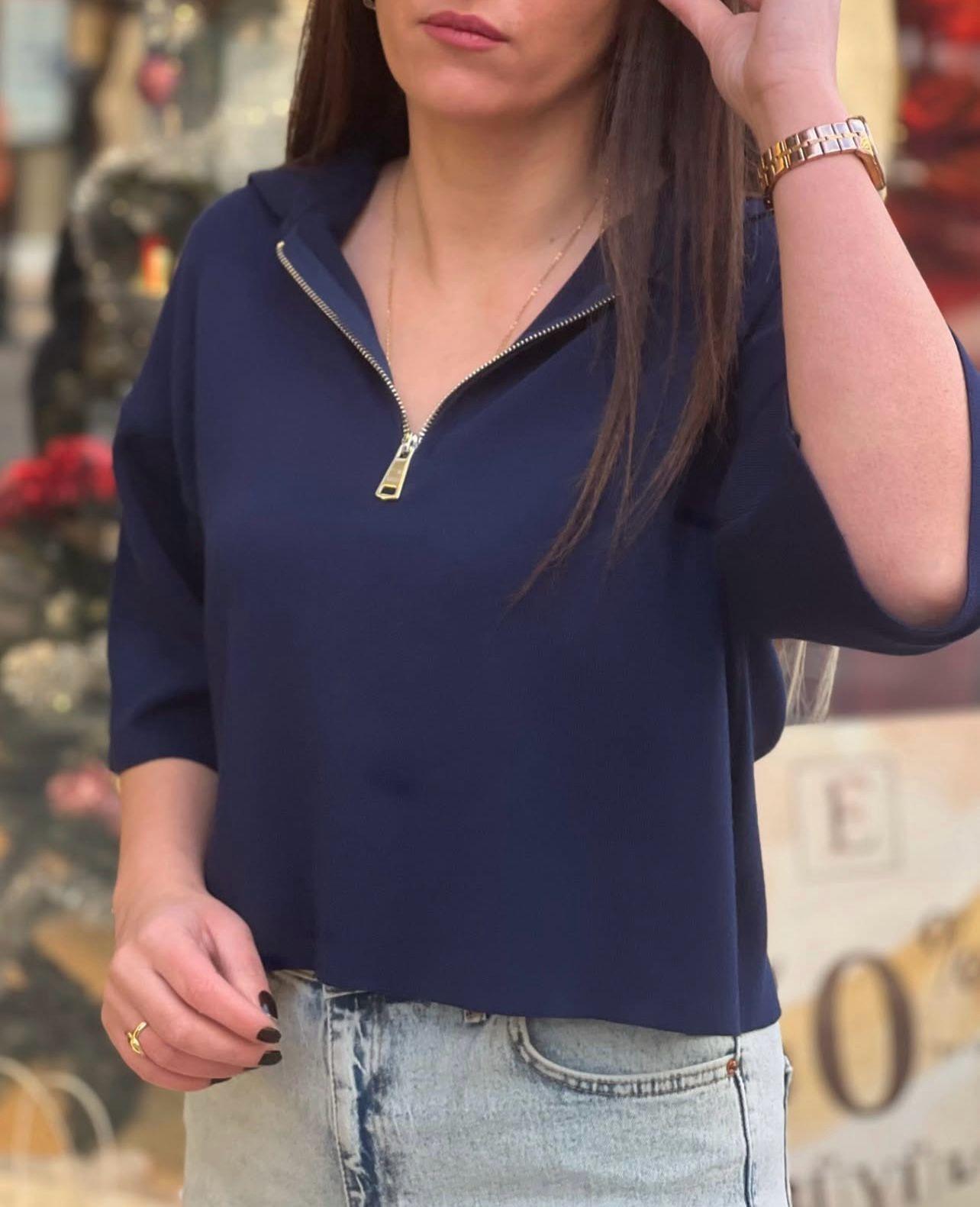 POLO YAKA BLUZ LACİVERT