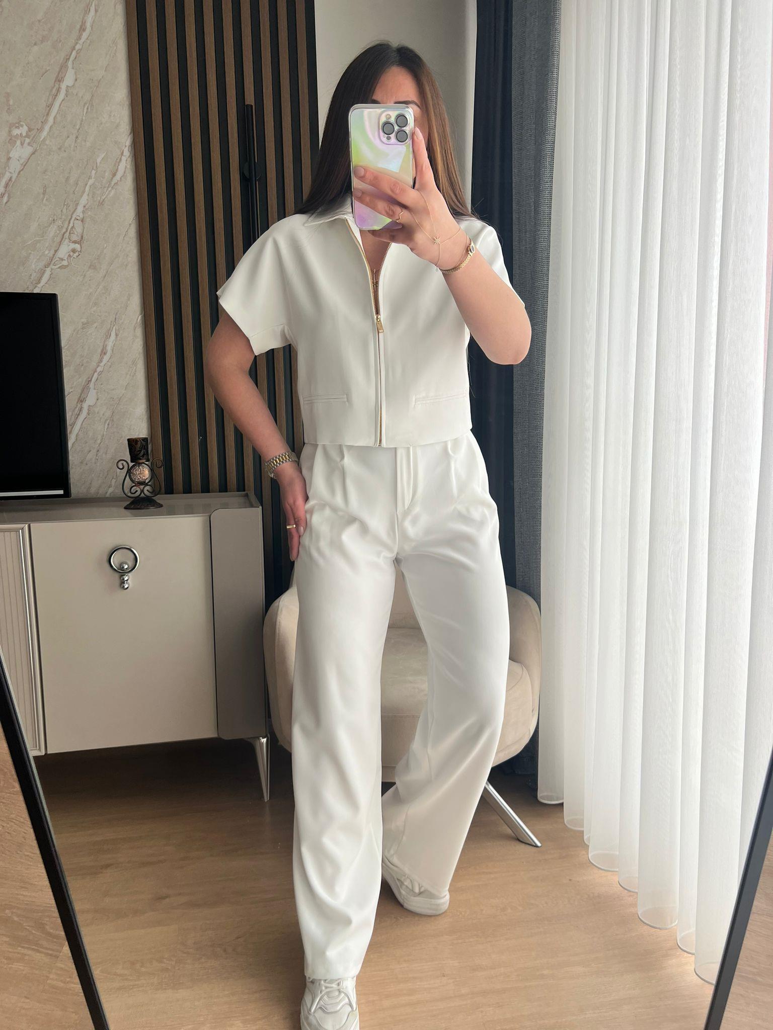 POLO YAKA CEKETLİ TAKIM BEYAZ-1128