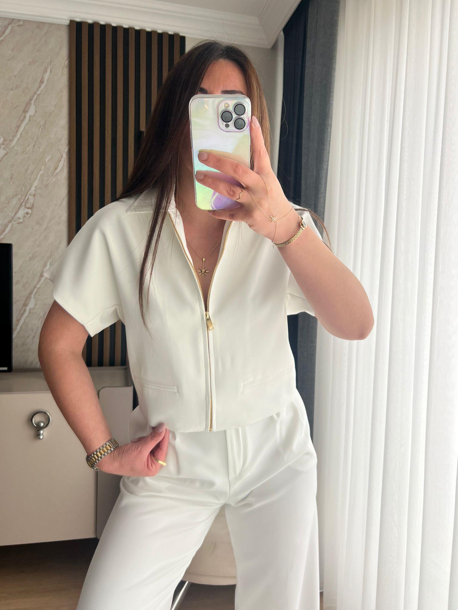 POLO YAKA CEKETLİ TAKIM BEYAZ-1128