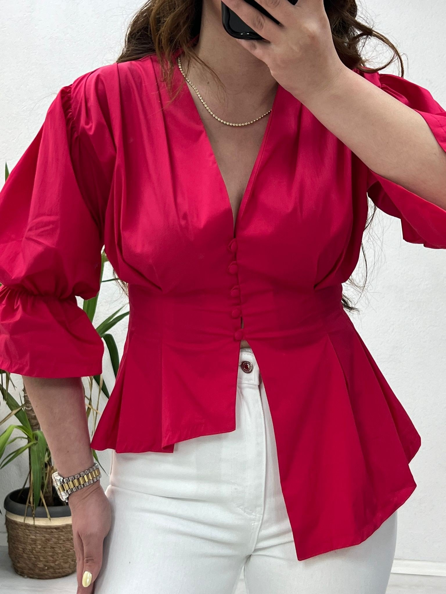 poplin massi model gömlek fuşya - 1389