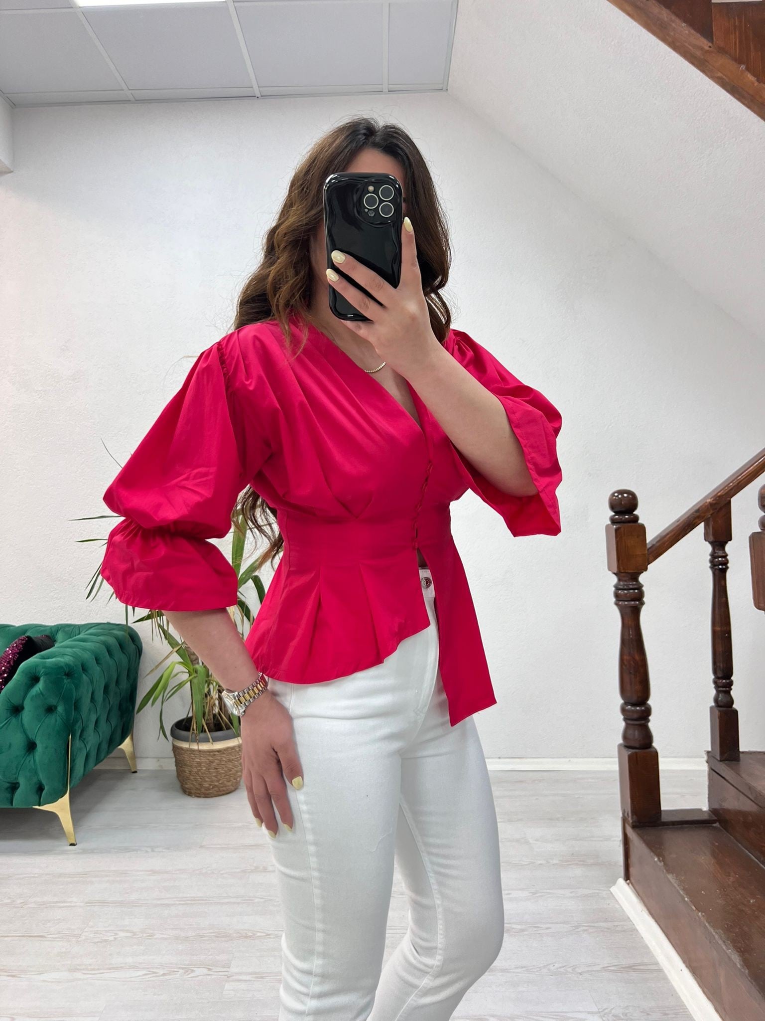 poplin massi model gömlek fuşya - 1389