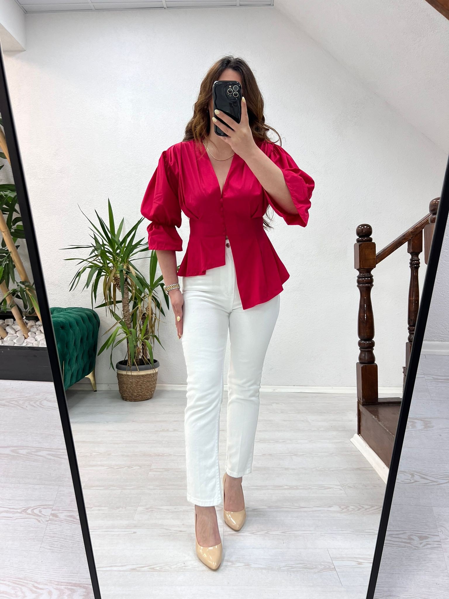 poplin massi model gömlek fuşya - 1389
