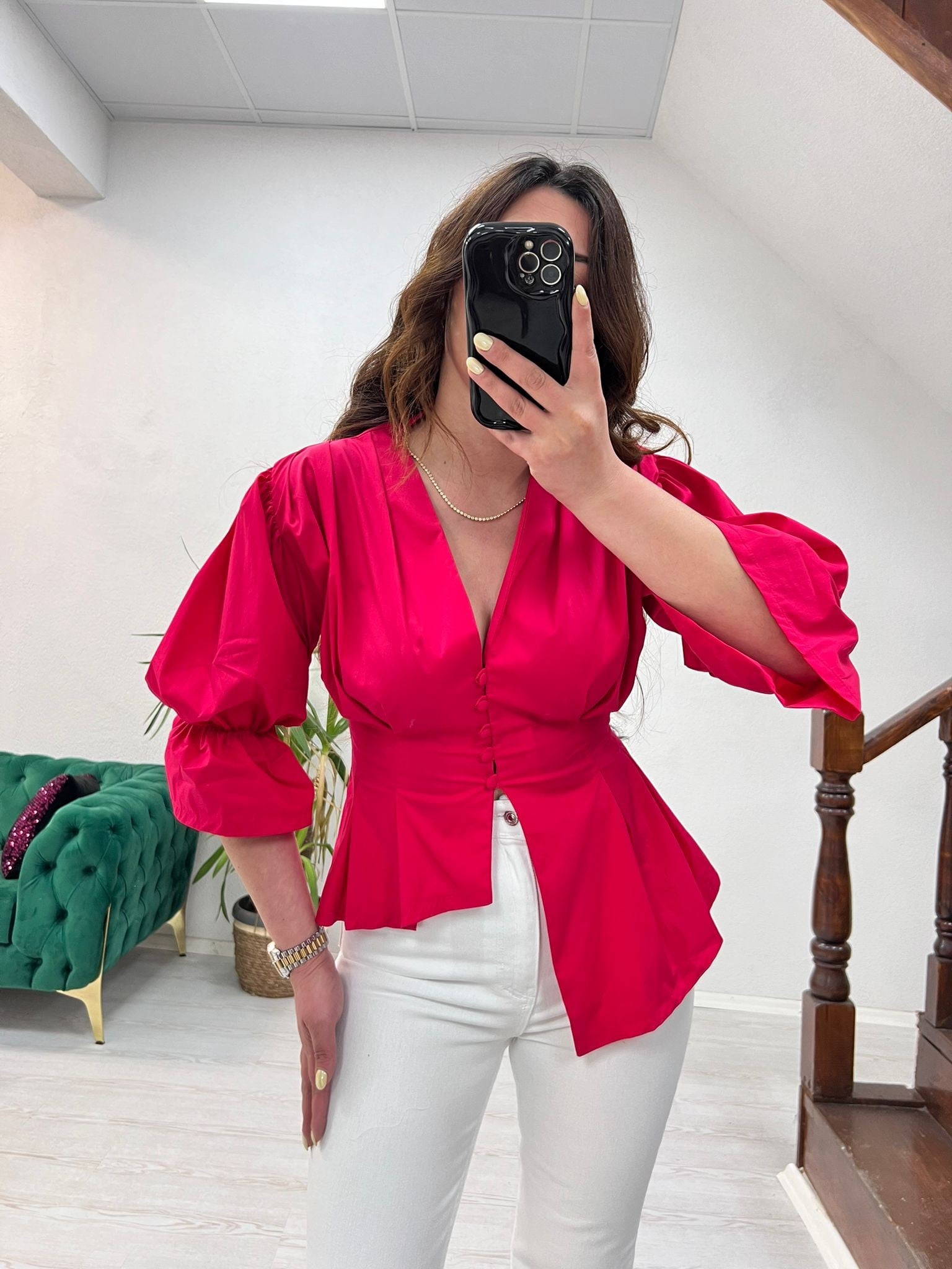 poplin massi model gömlek fuşya - 1389
