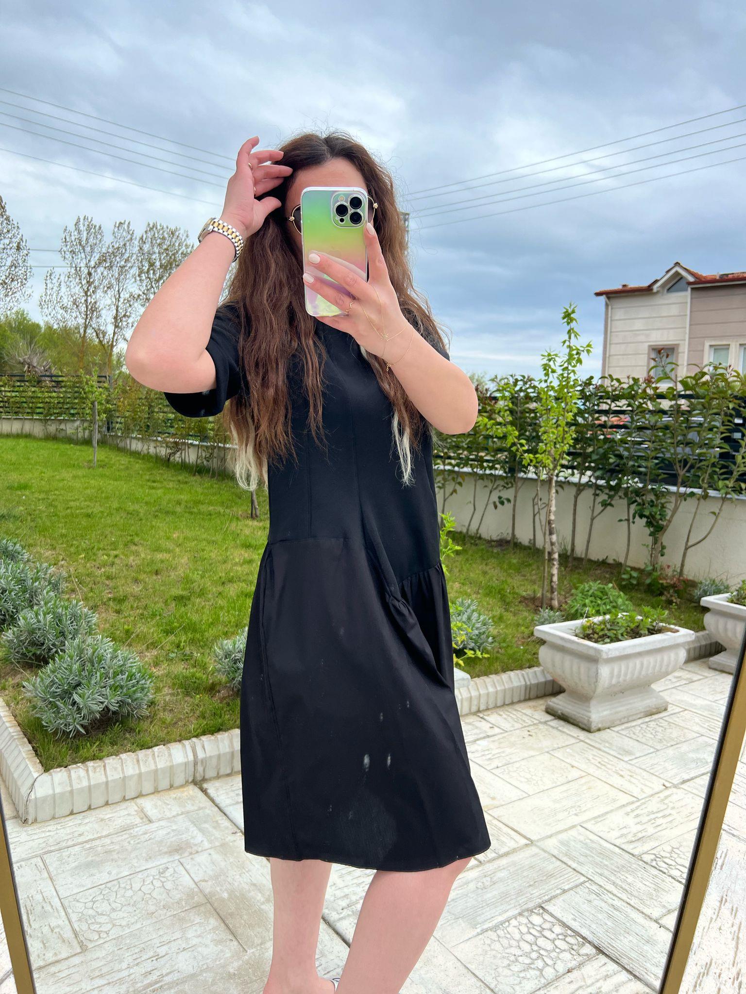 Poplin mix elbise siyah 1090