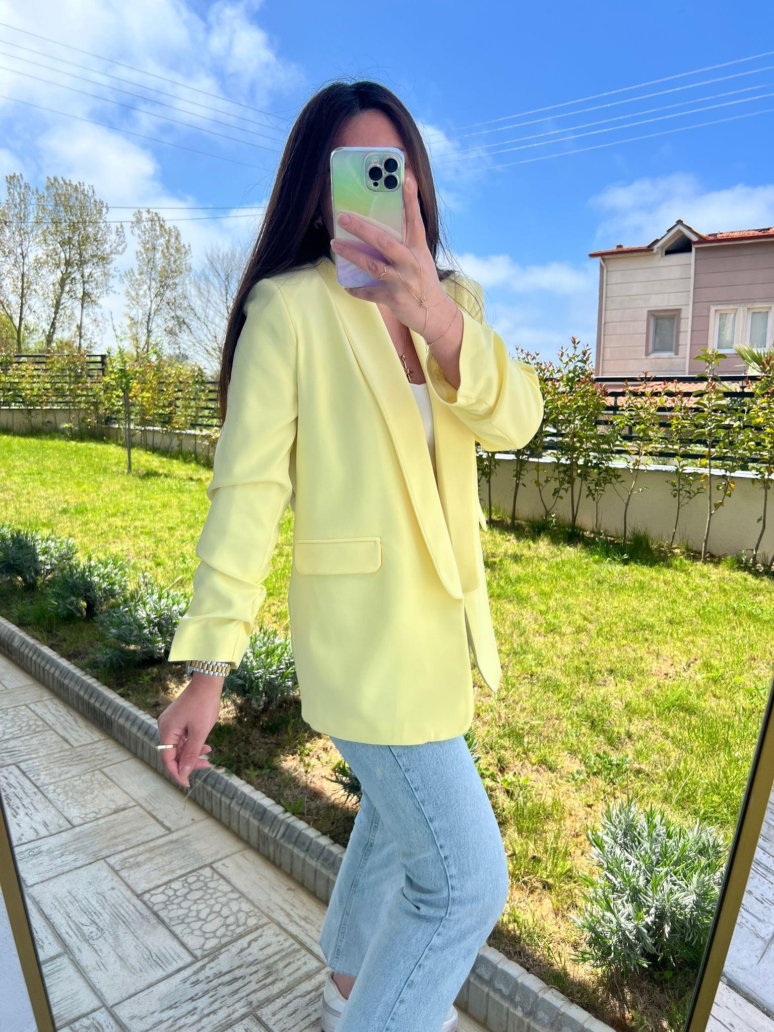 sarı kol büzgülü blazer ceket - 1099