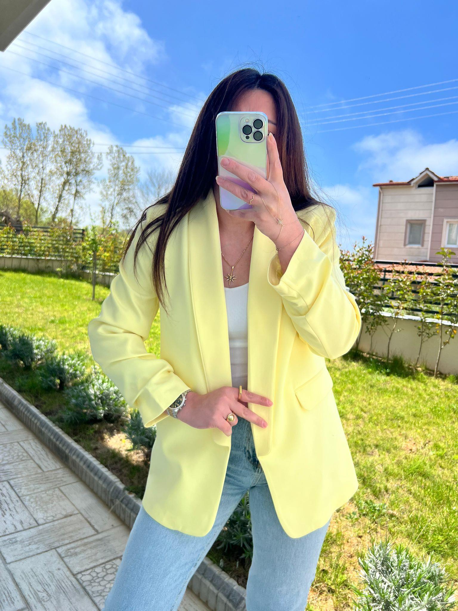 sarı kol büzgülü blazer ceket - 1099