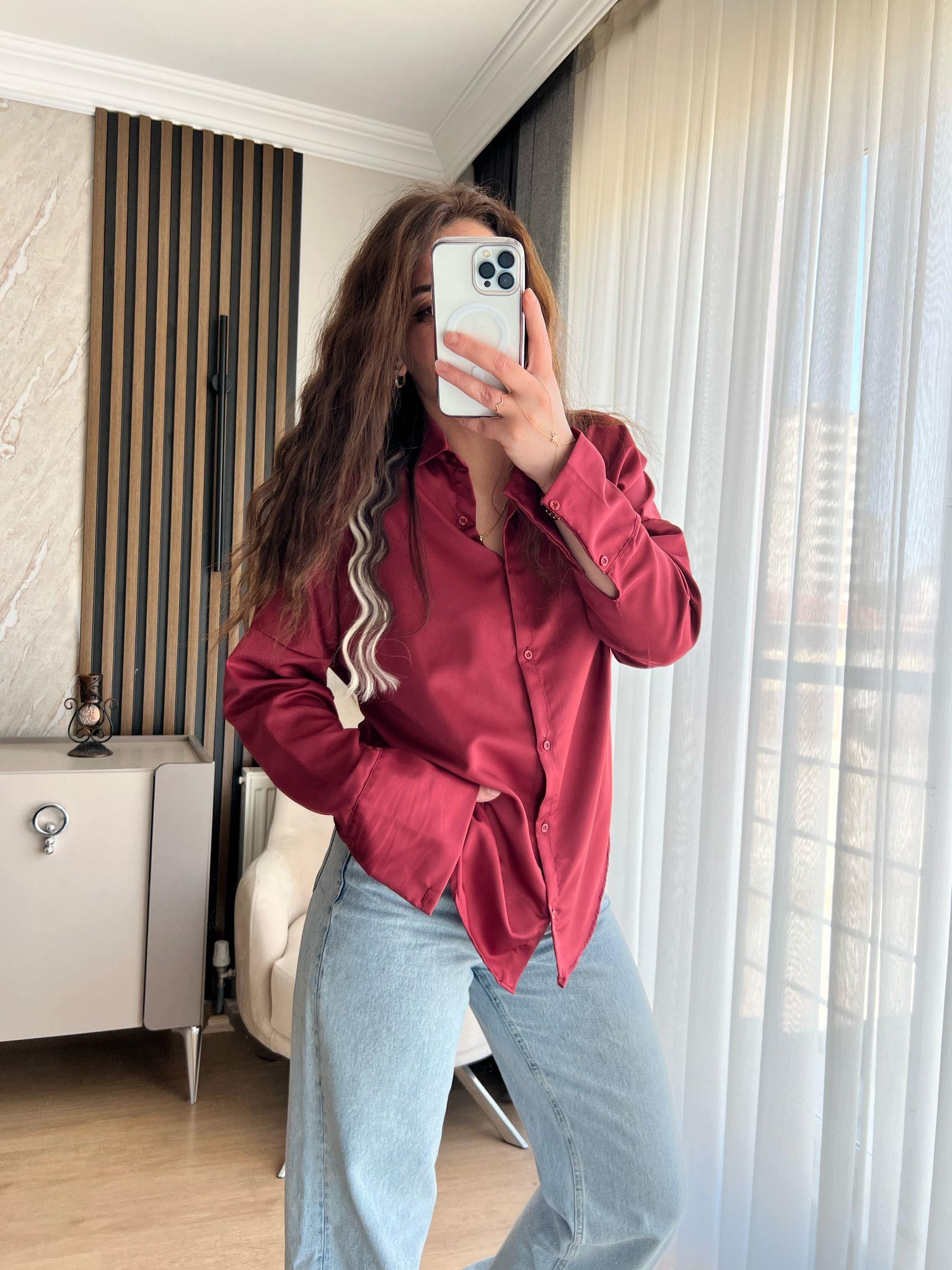 SATEN GÖMLEK BORDO