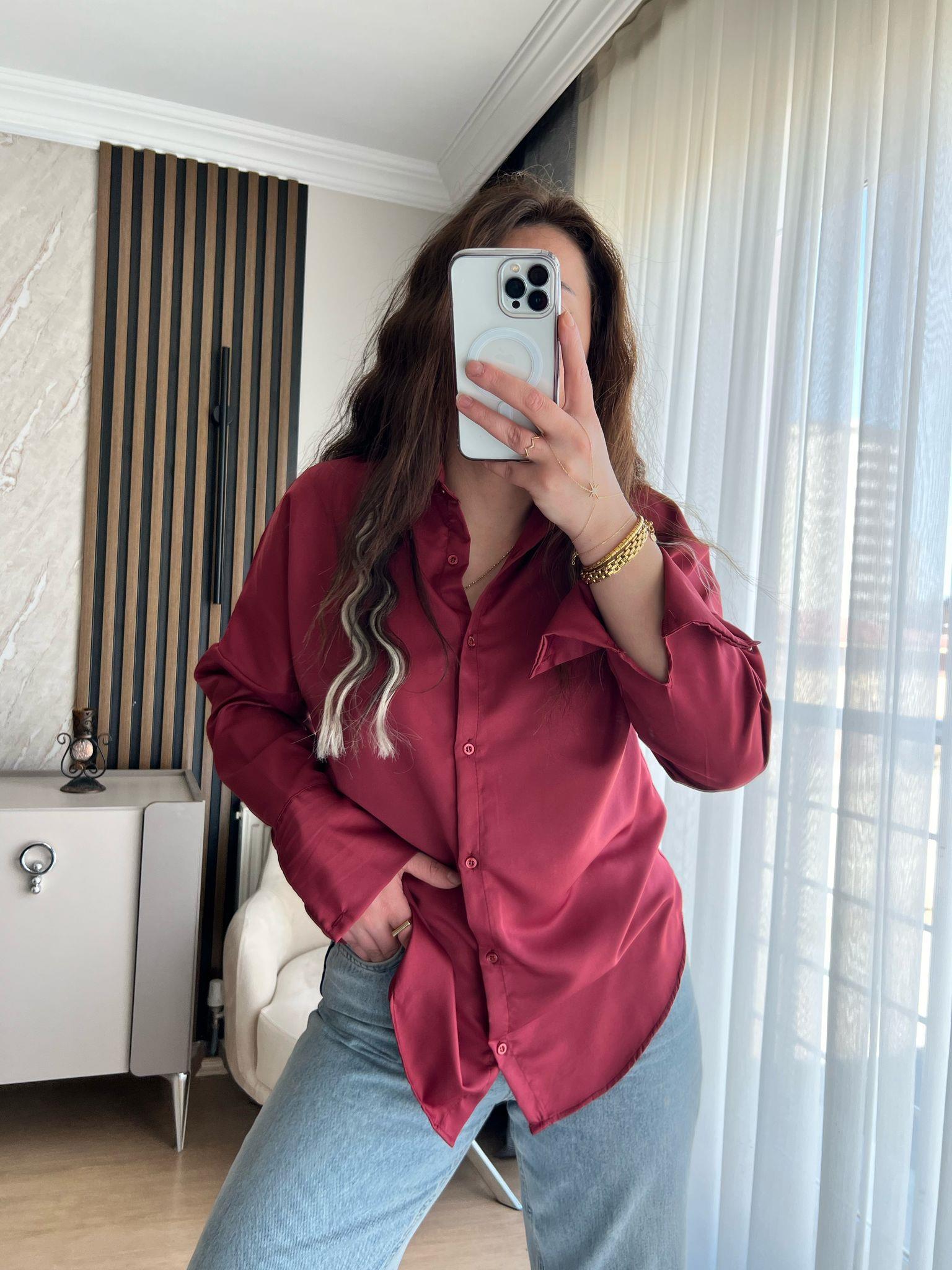 SATEN GÖMLEK BORDO
