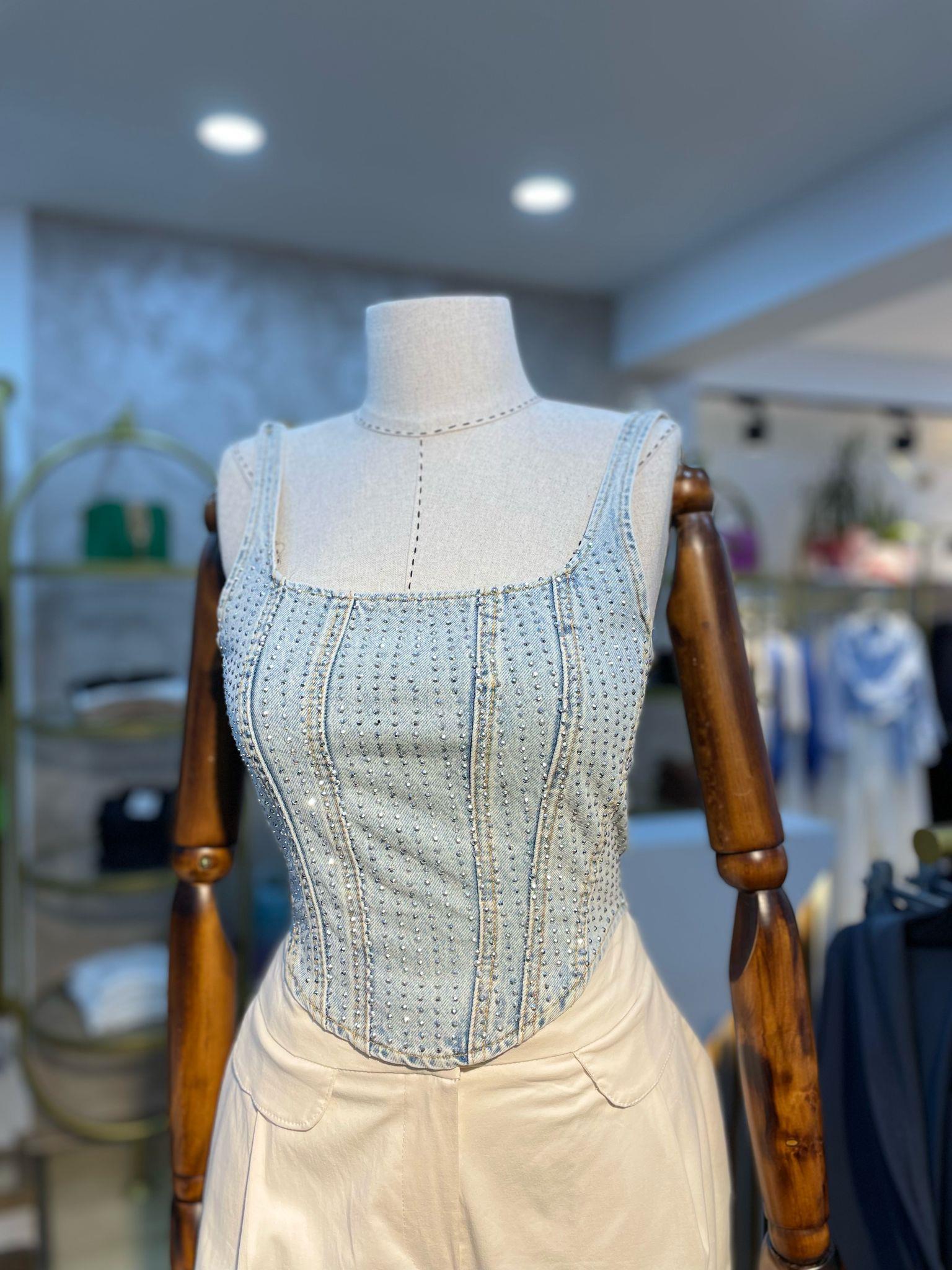 Taşlı büstiyer jean