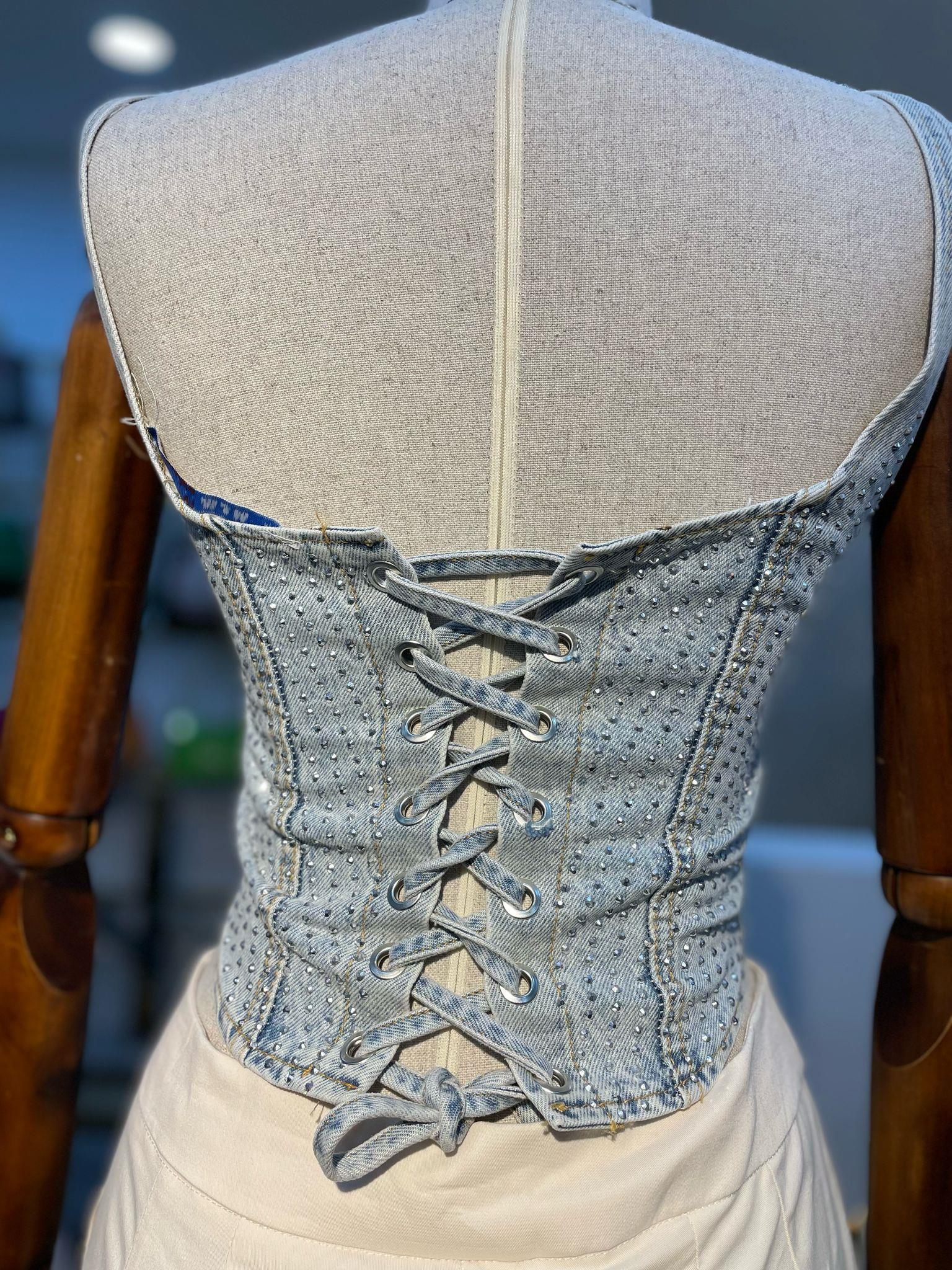 Taşlı büstiyer jean