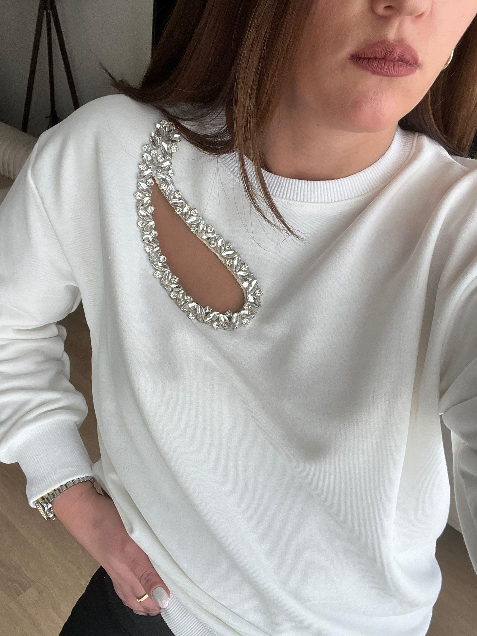 TAŞLI PENCERELİ SWEAT BEYAZ - 1232