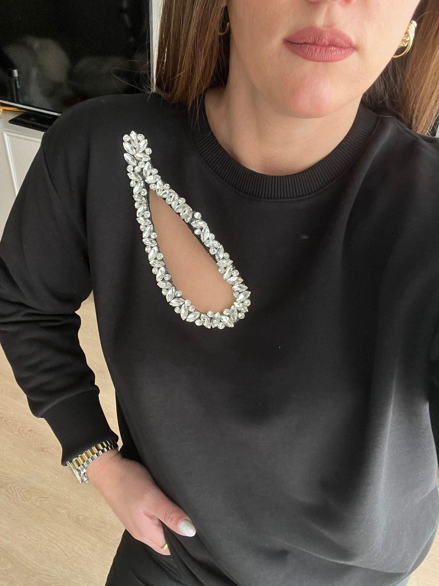 TAŞLI PENCERELİ SWEAT SİYAH - 1232