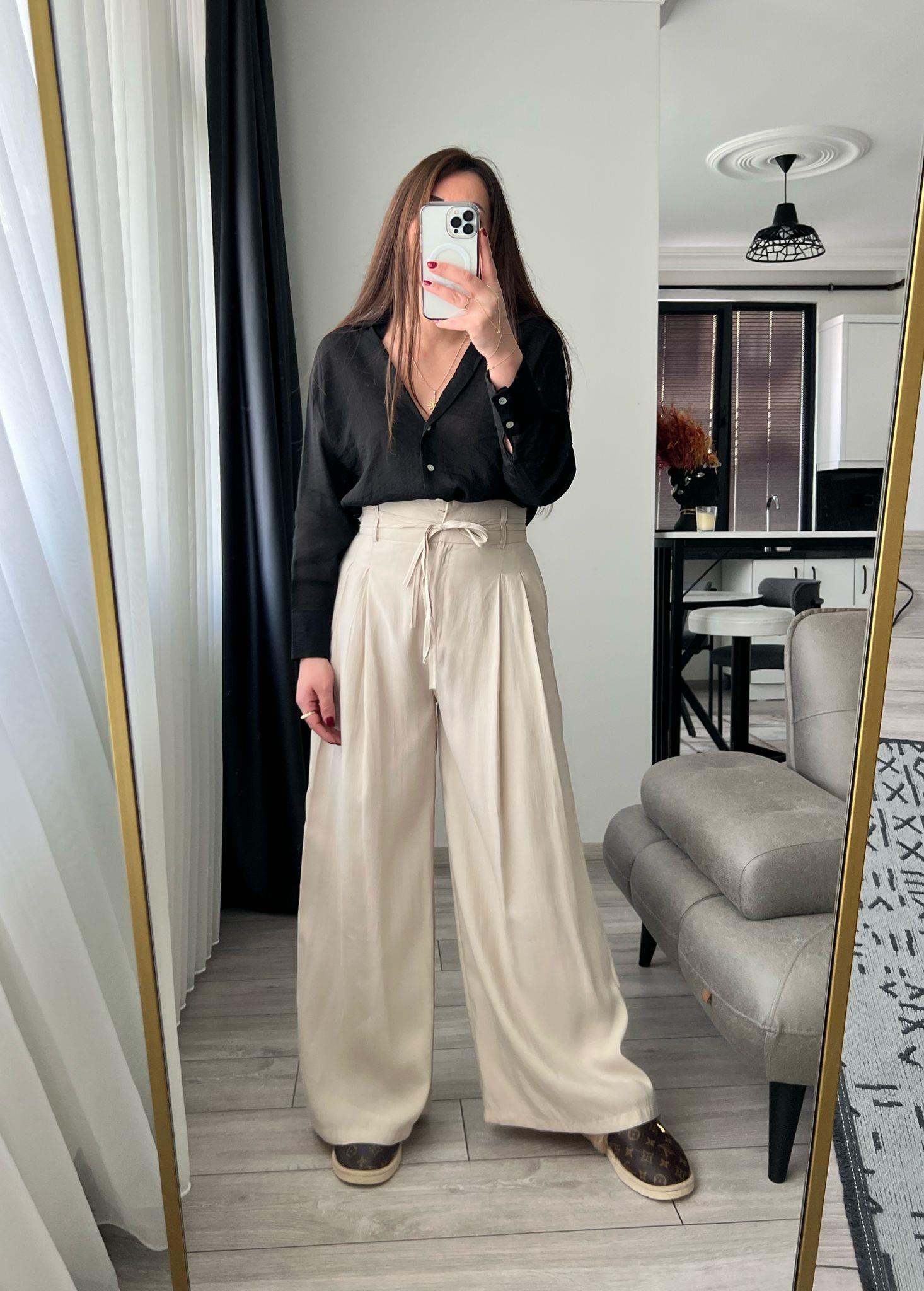 TENSEL KUŞAKLI PANTOLON EKRU - 1028