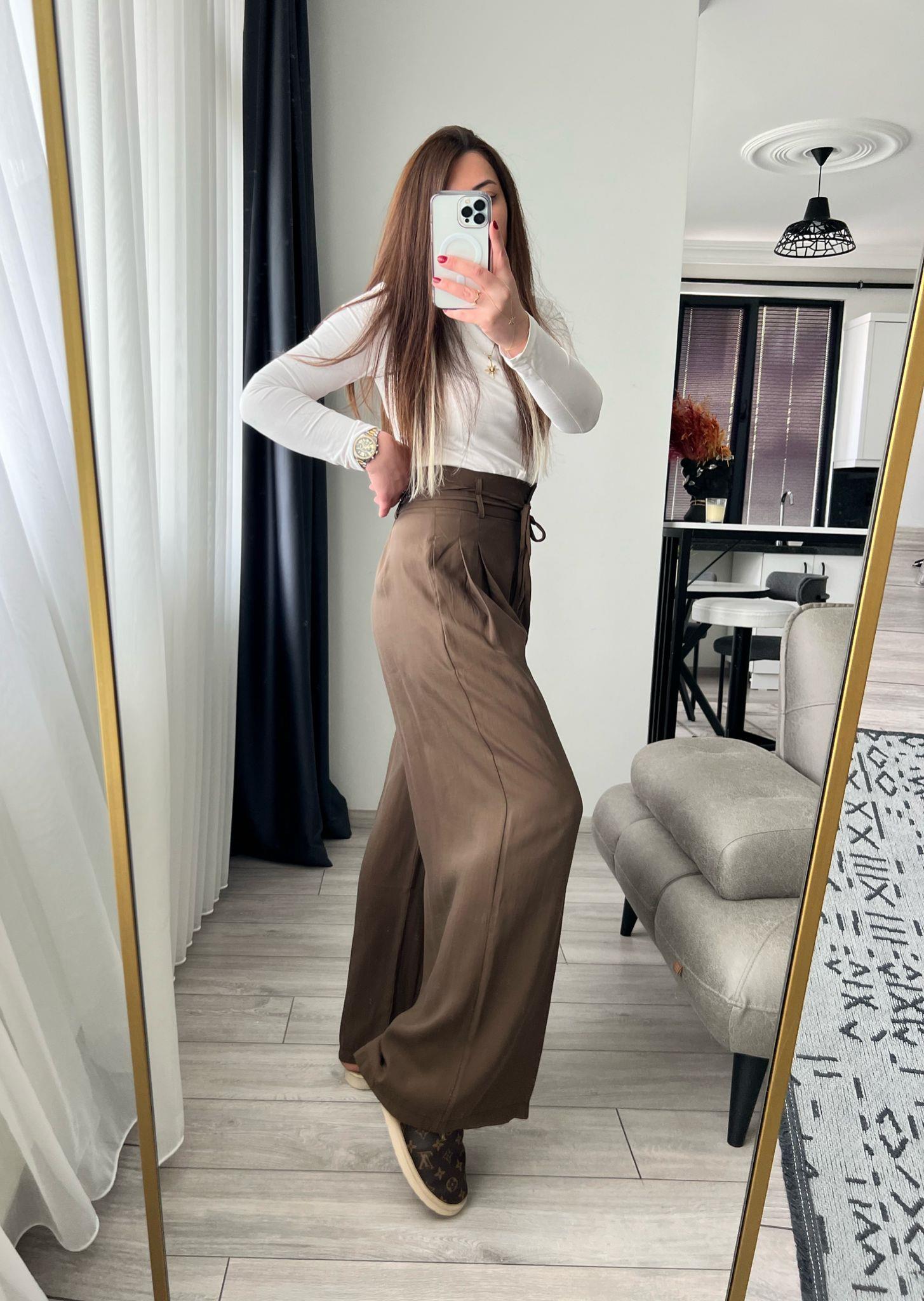 TENSEL KUŞAKLI PANTOLON HAKİ - 1029