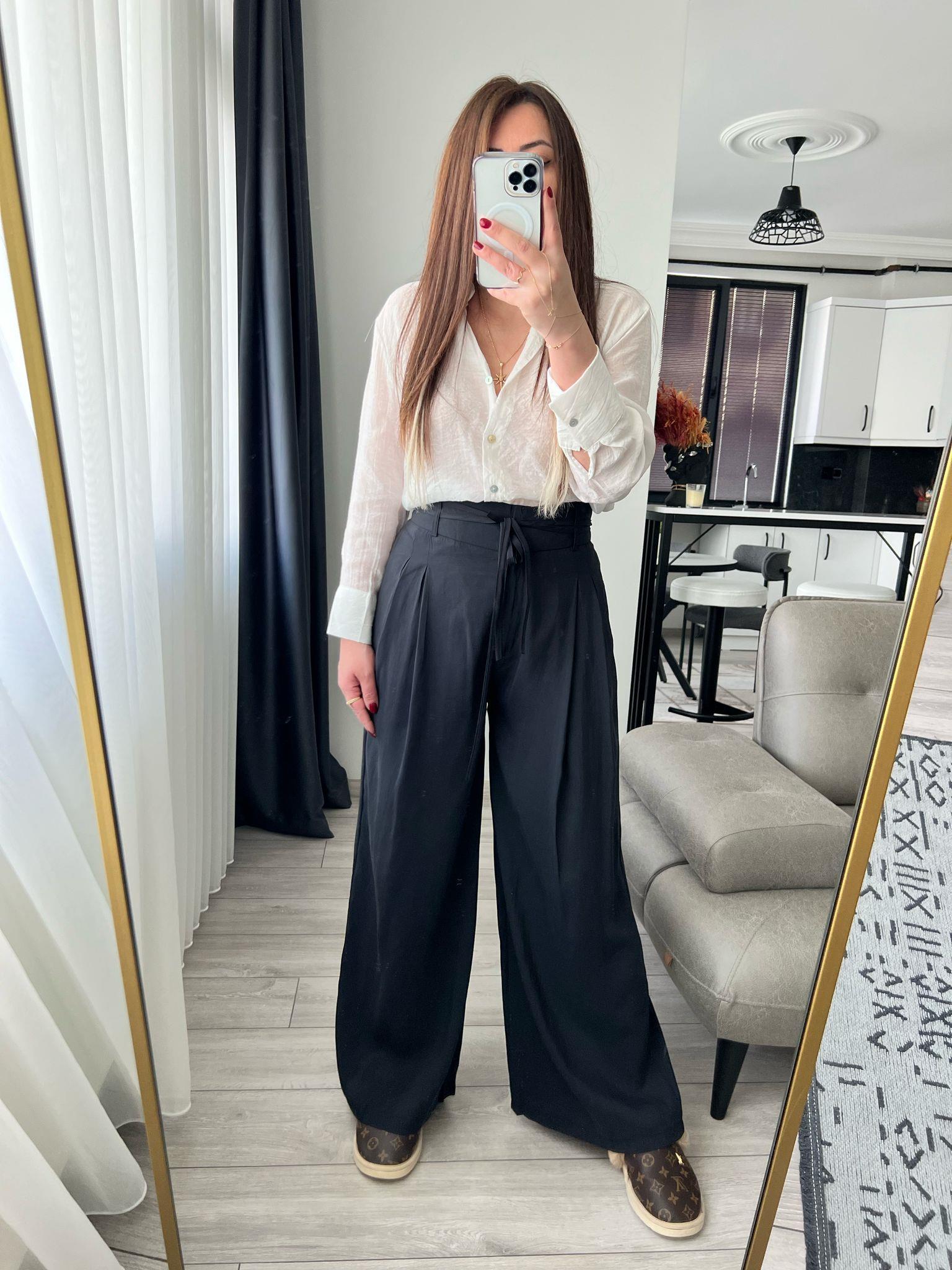 TENSEL KUŞAKLI PANTOLON SİYAH - 1030