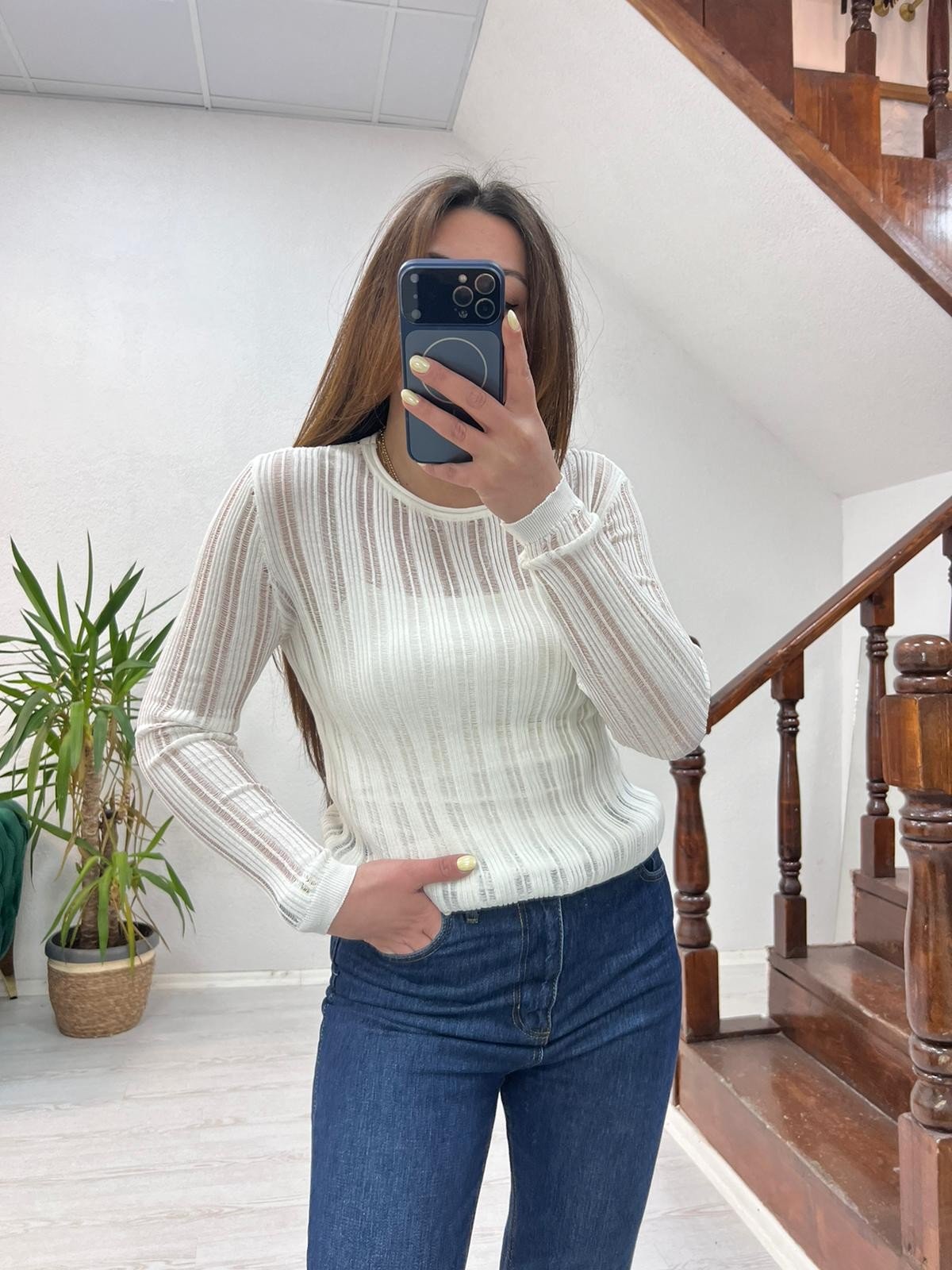 TRANSPARAN BLUZ BEYAZ - 1364