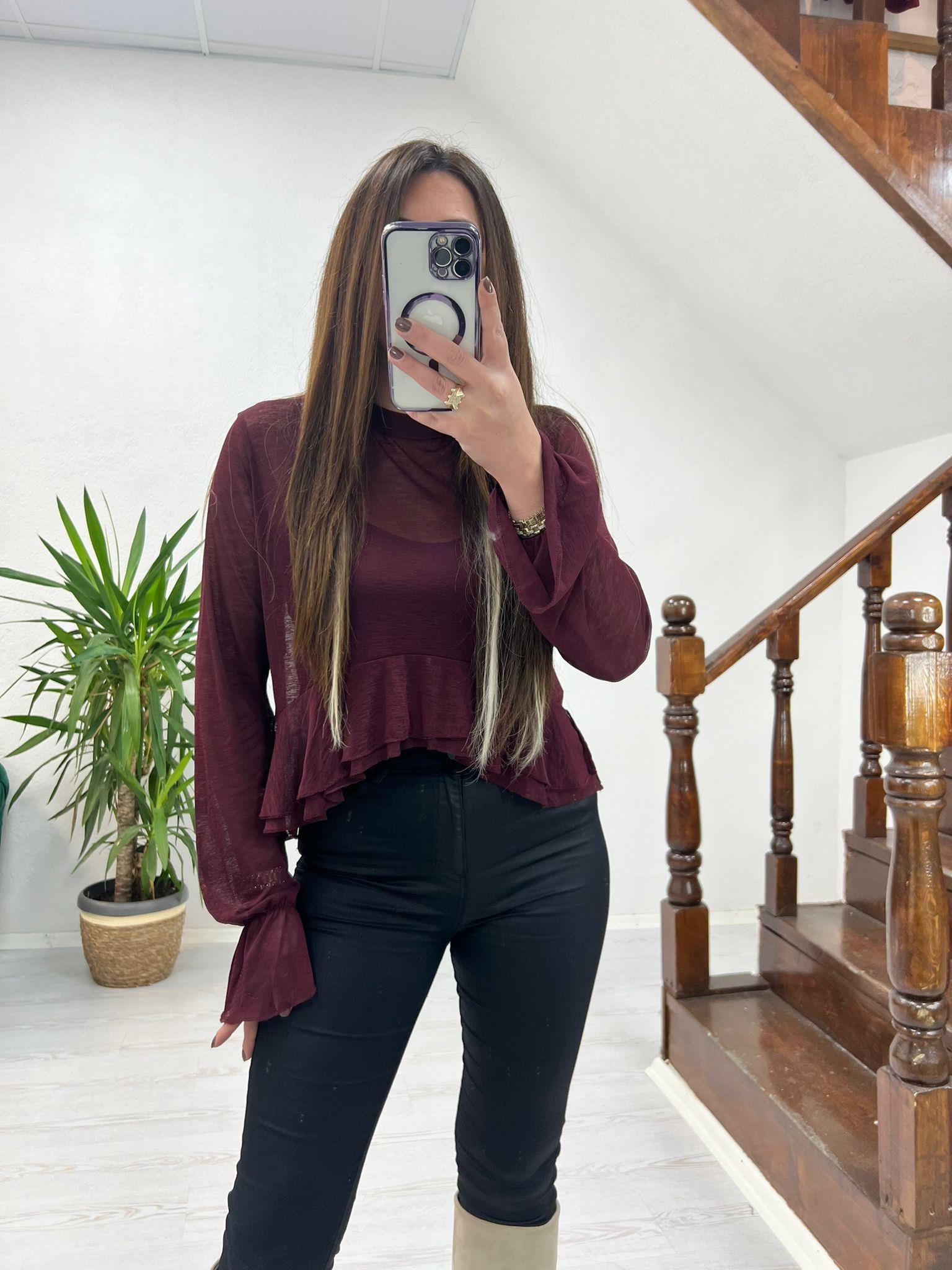 TRANSPARAN BLUZ BORDO - 1255
