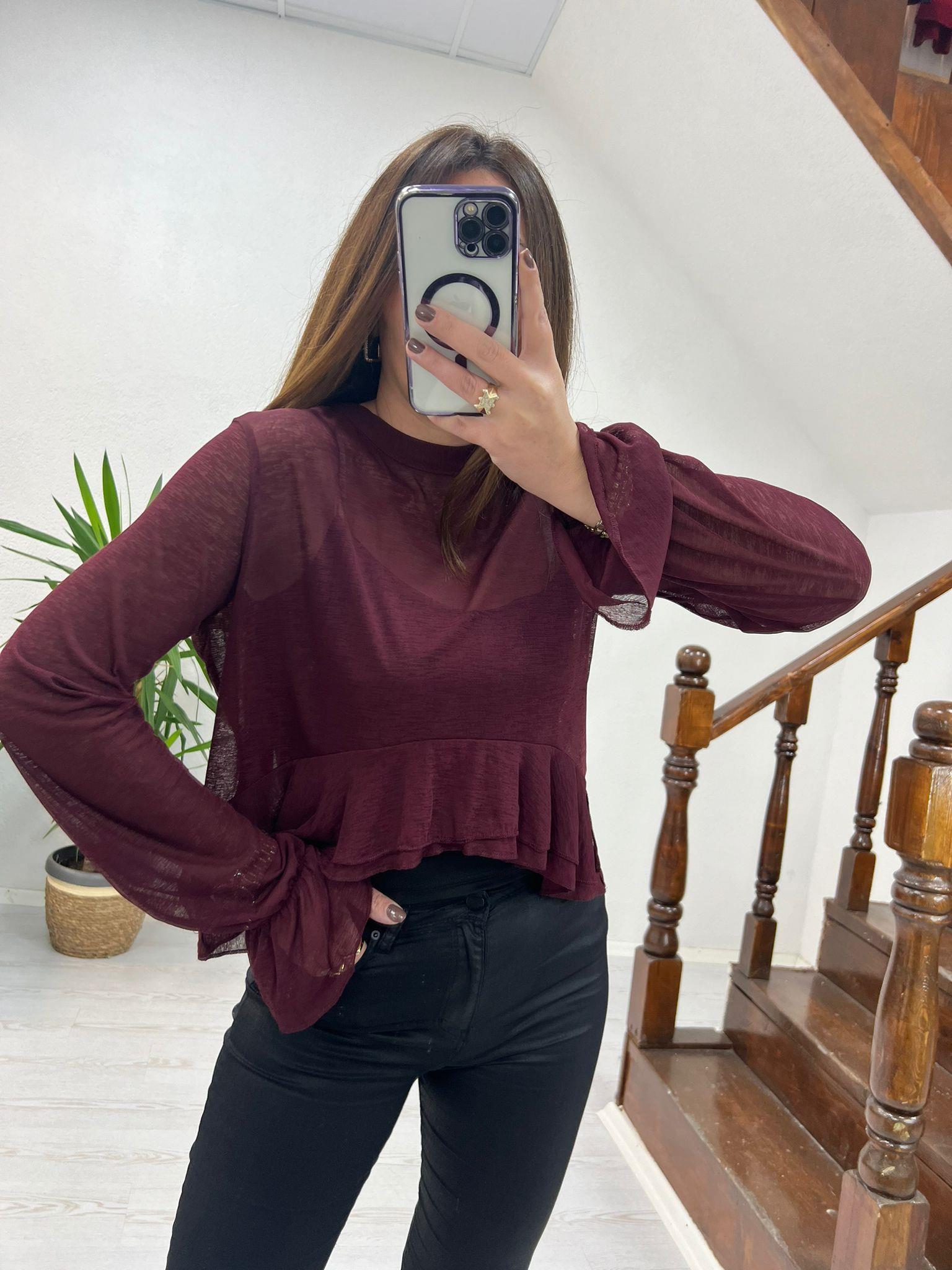 TRANSPARAN BLUZ BORDO - 1255