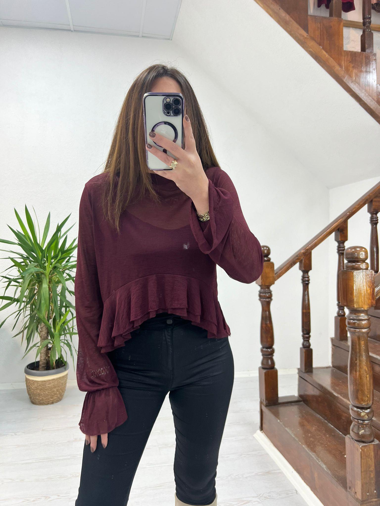 TRANSPARAN BLUZ BORDO - 1255