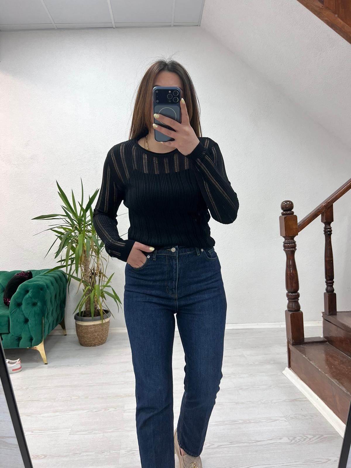 TRANSPARAN BLUZ SİYAH - 1364